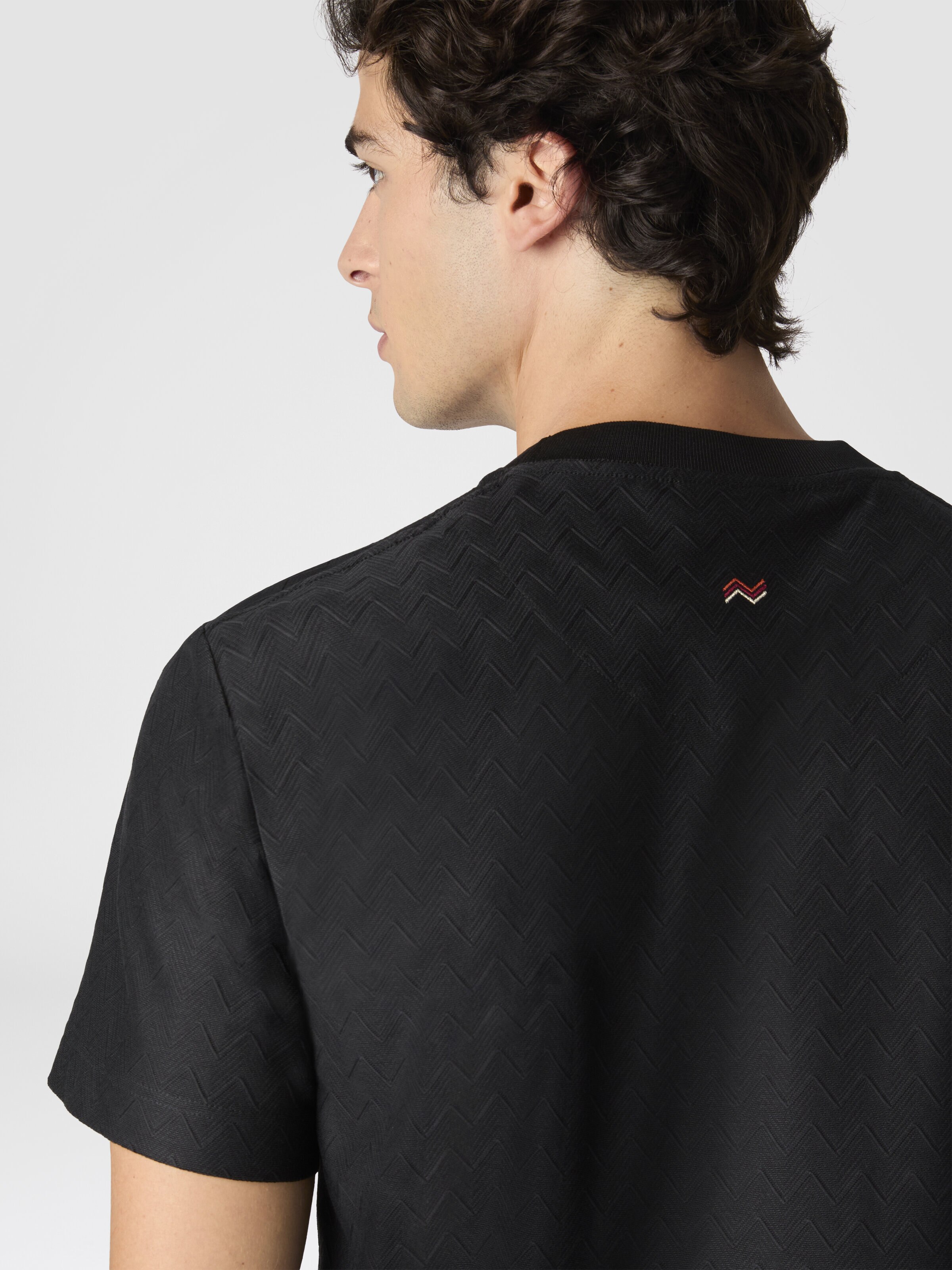 Tone-on-tone zig zag cotton jersey crewneck T-shirt, Grey - 4