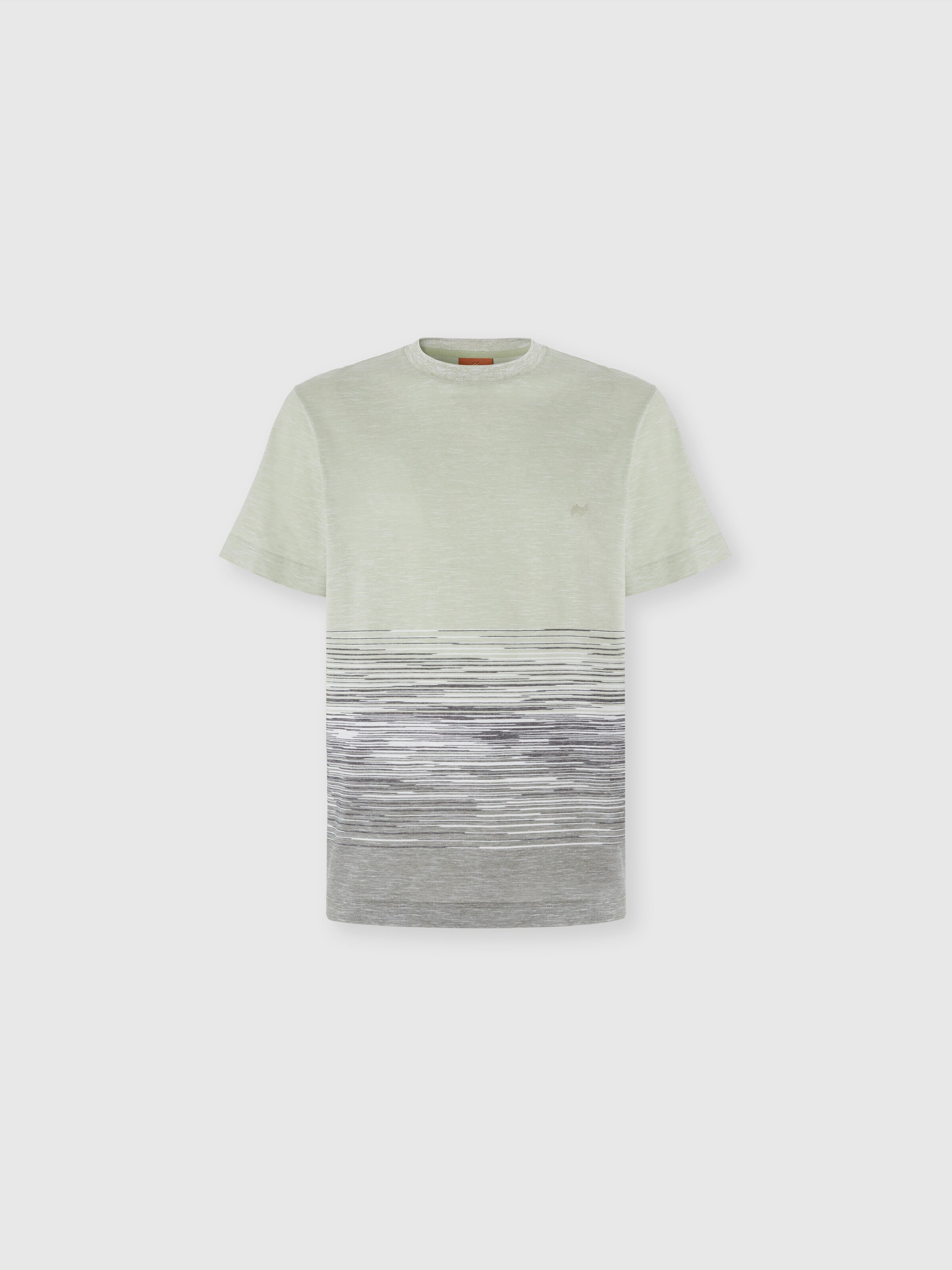 Crewneck T-shirt in slub cotton and linen with zigzag embroidery, Green  - 0