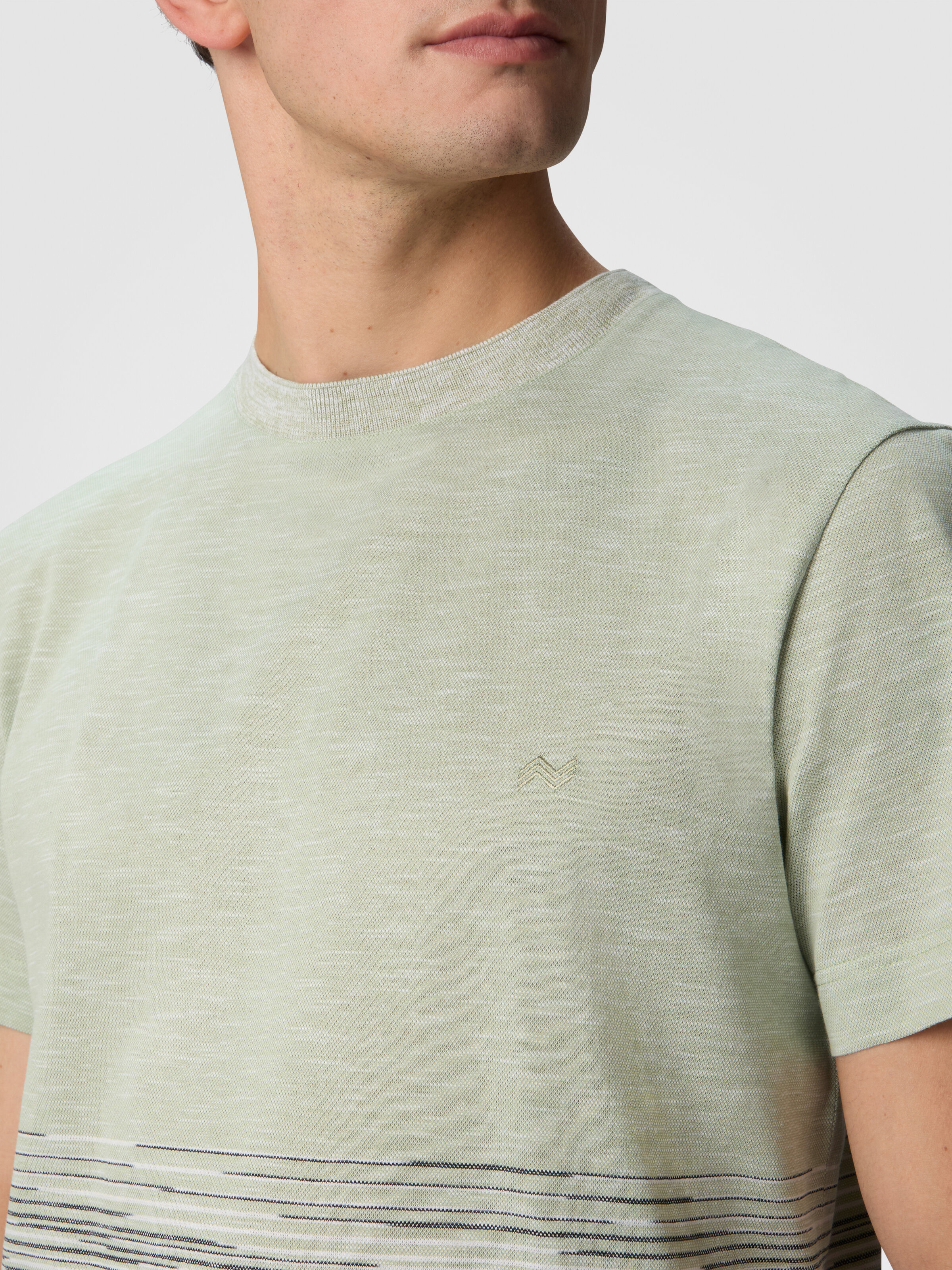 Crewneck T-shirt in slub cotton and linen with zigzag embroidery, Green  - 4