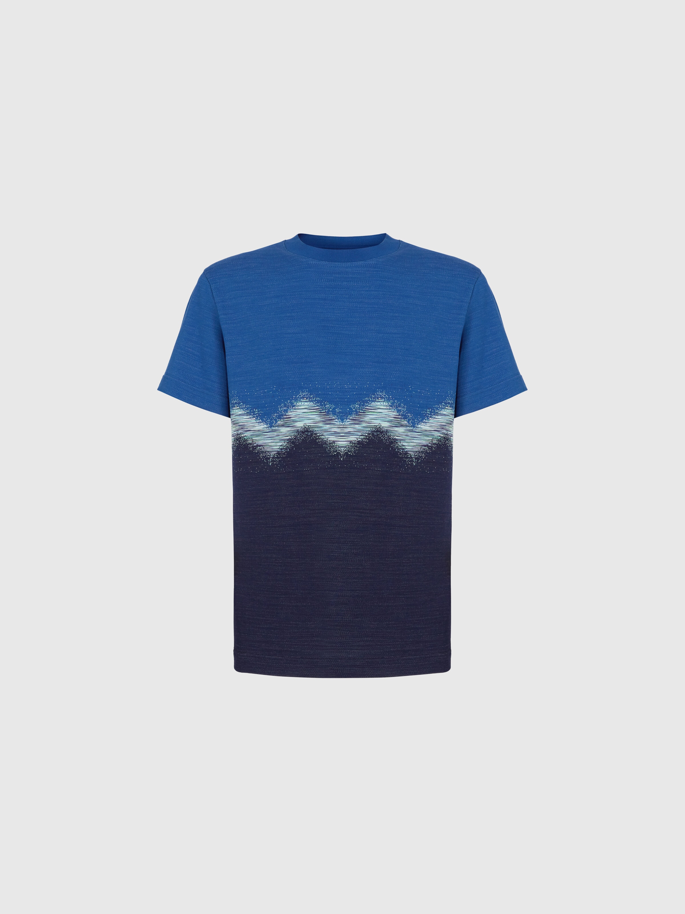 T-shirt à col rond en coton avec zigzag flammé, Multicolore  - 0