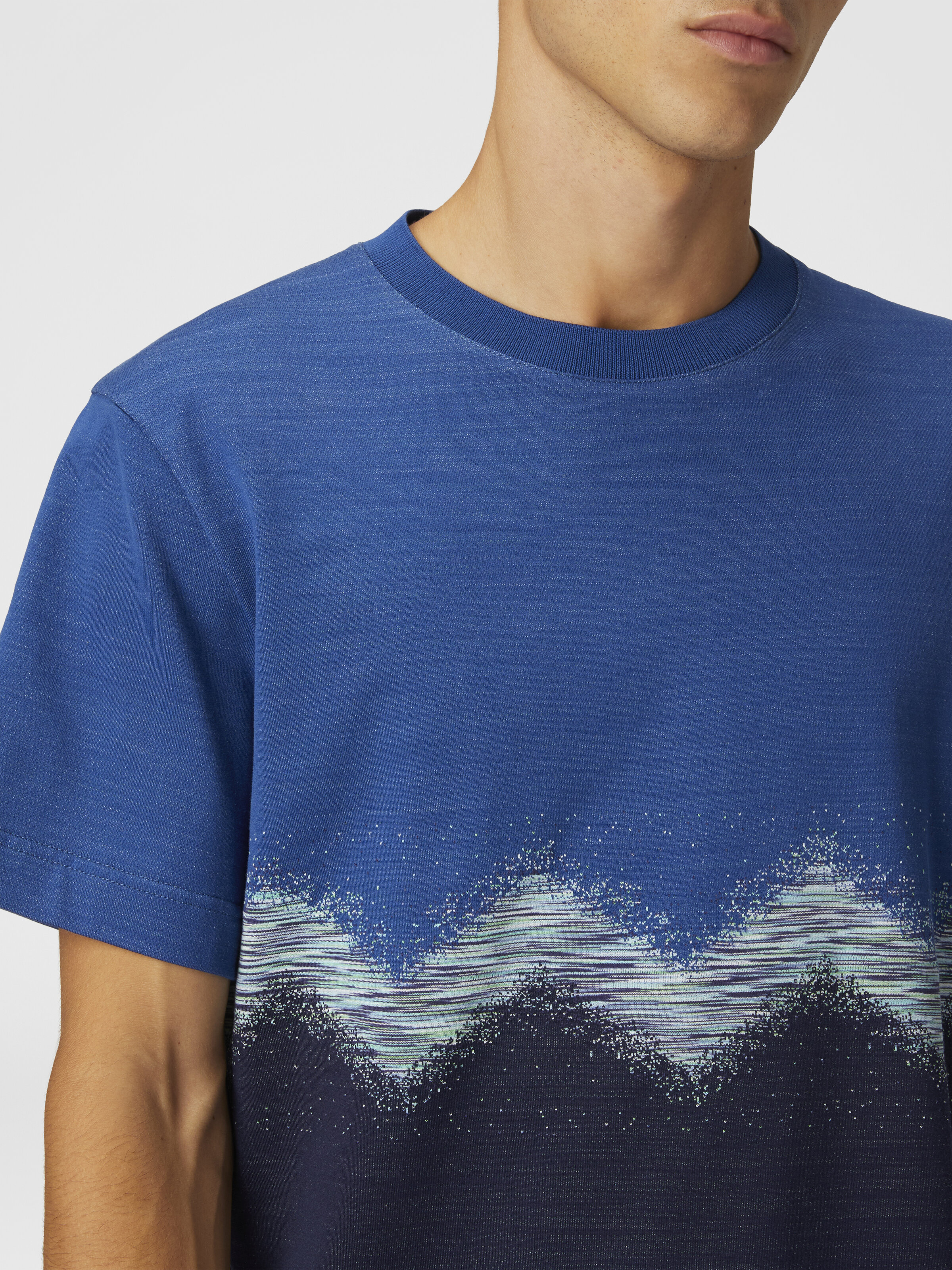 T-shirt à col rond en coton avec zigzag flammé, Multicolore  - 4