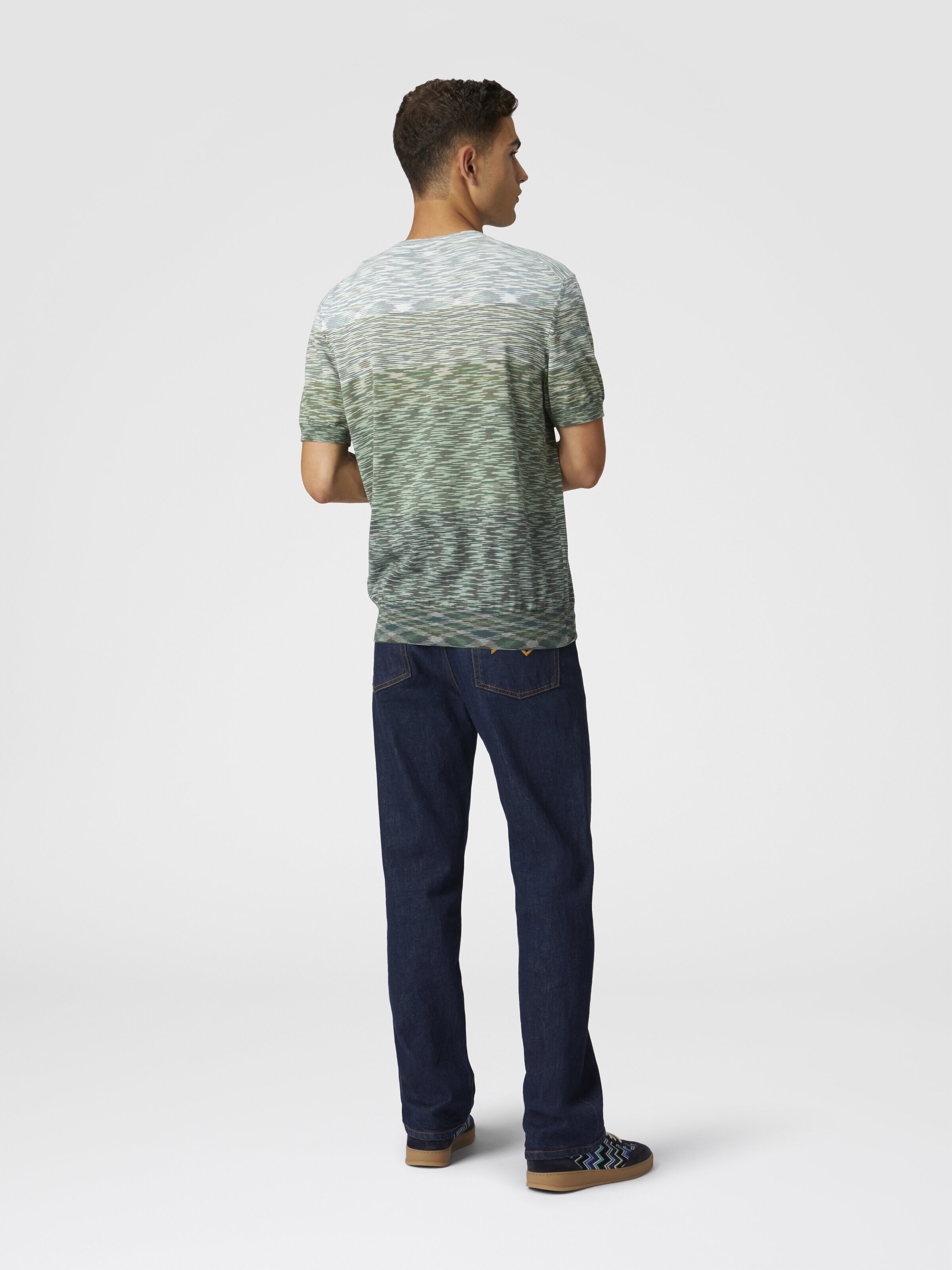 Crewneck T-shirt in dégradé slub cotton, Green - 2