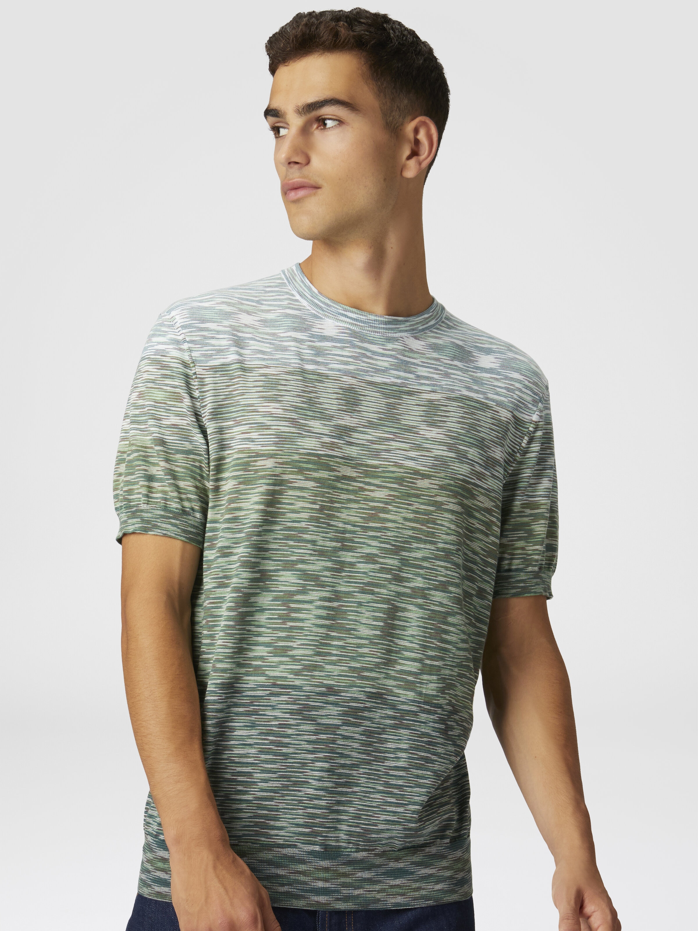 Crewneck T-shirt in dégradé slub cotton, Green - 3