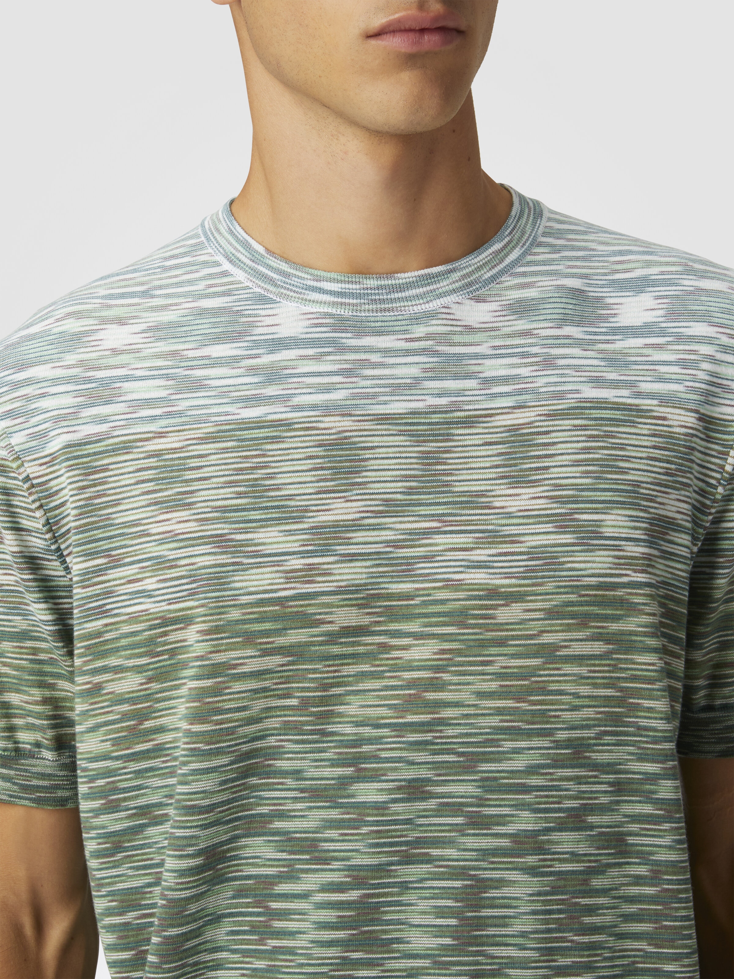 Crewneck T-shirt in dégradé slub cotton, Green - 4