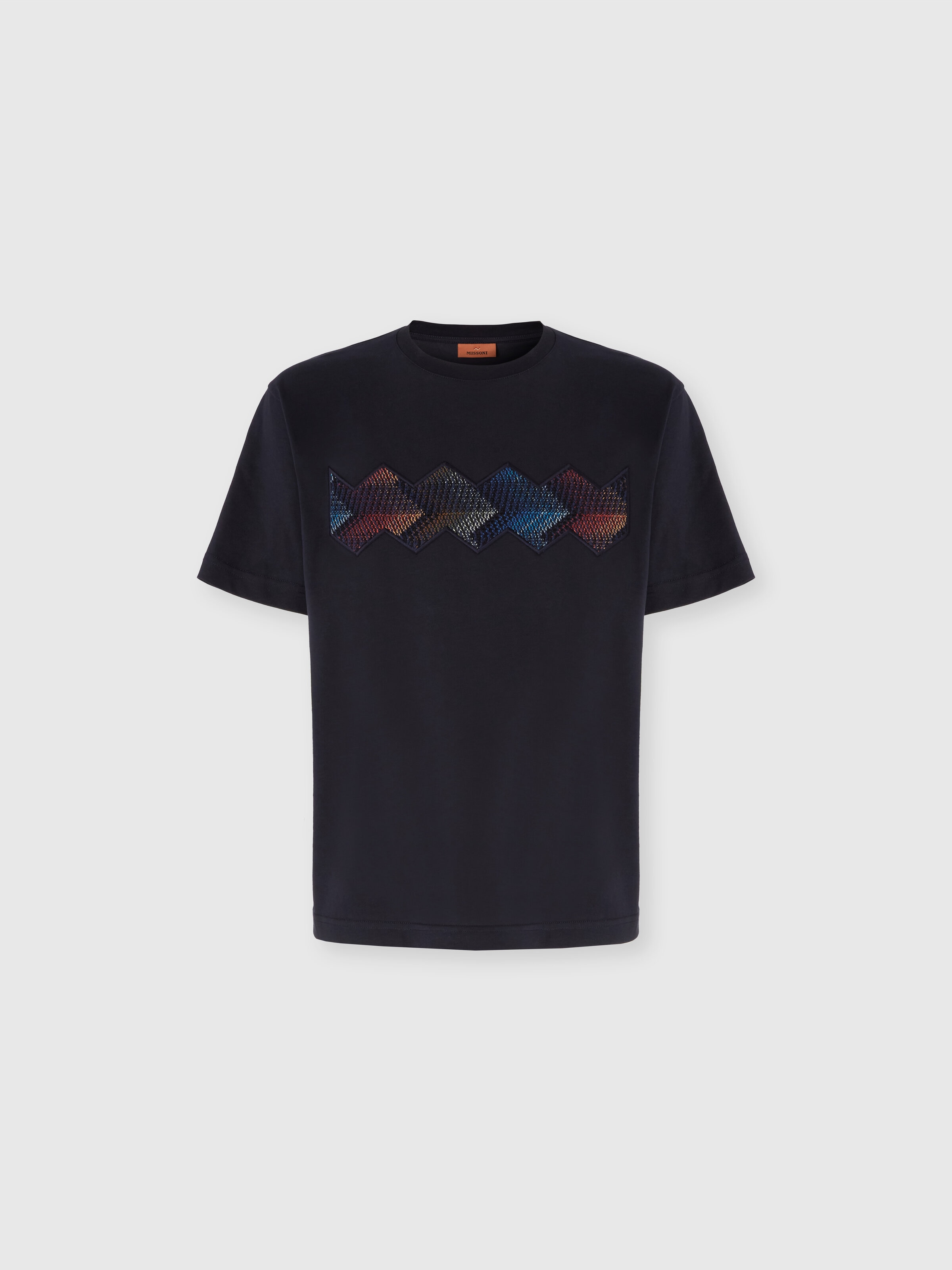 Cotton crewneck T-shirt with gradient zig zag insert White