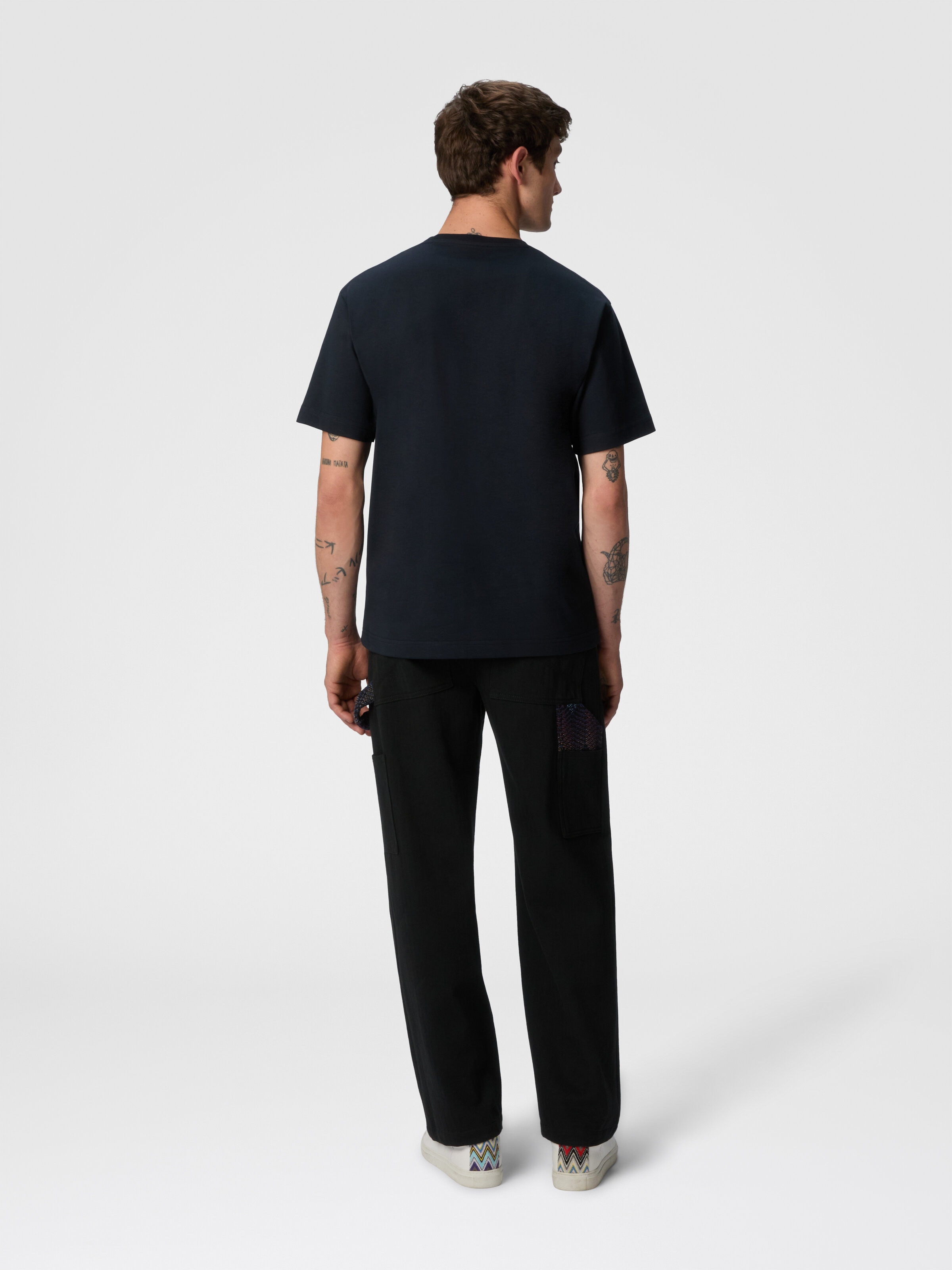 Camiseta de algodón con cuello redondo y aplicación en zig zag degradado, Azul Oscuro - 2