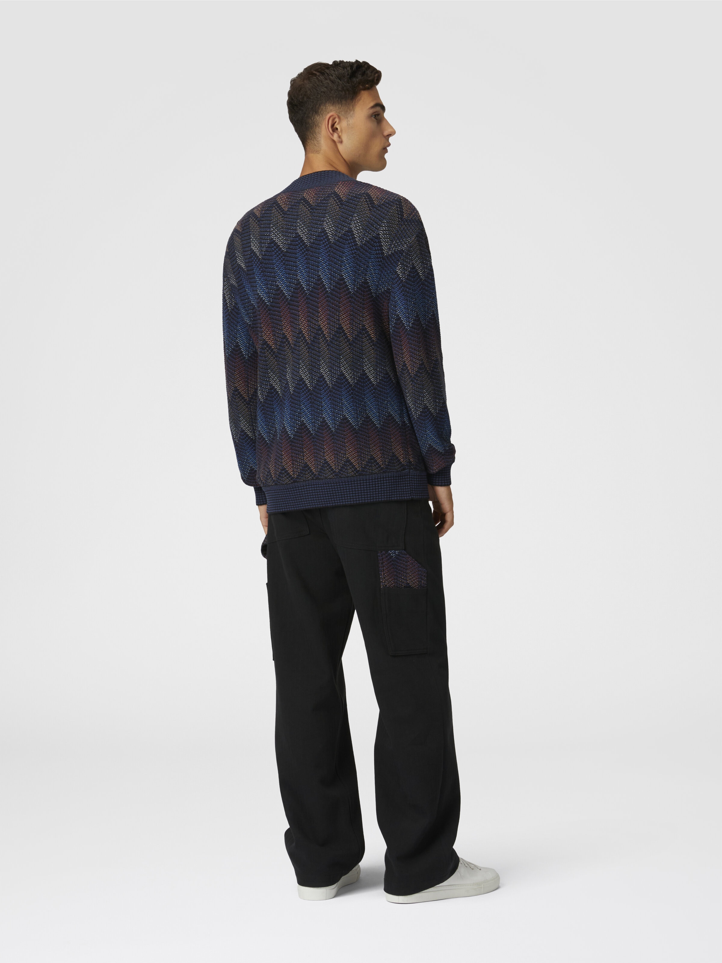 Gradient chevron cotton blend cardigan with pockets, Blue - 2