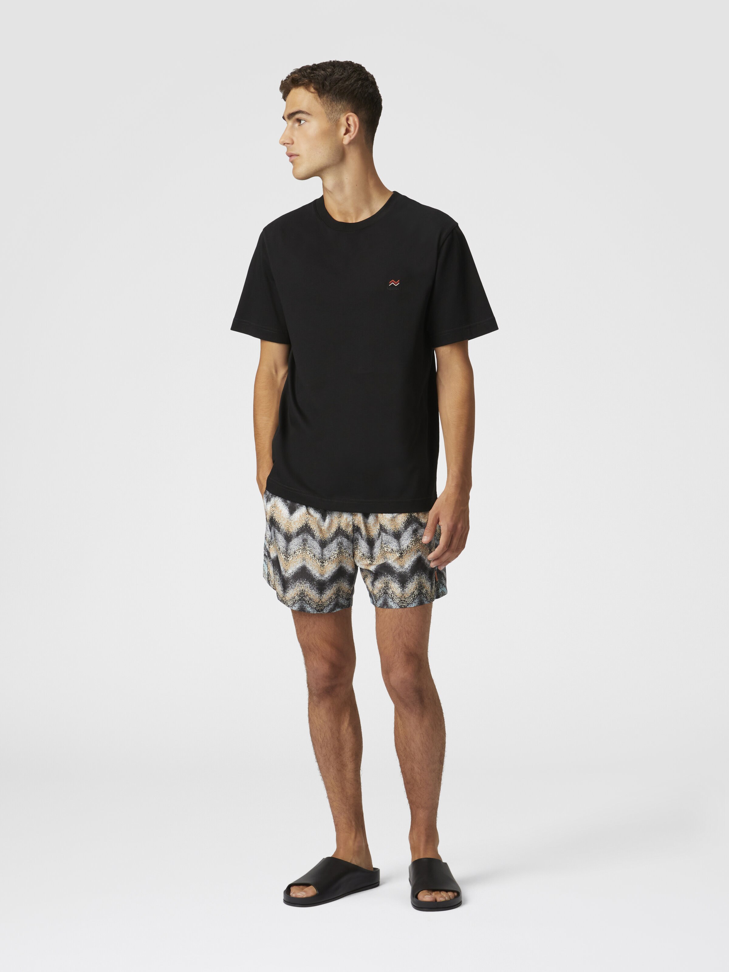 Airbrush-effect zig zag print swim shorts, Multicoloured  - 1