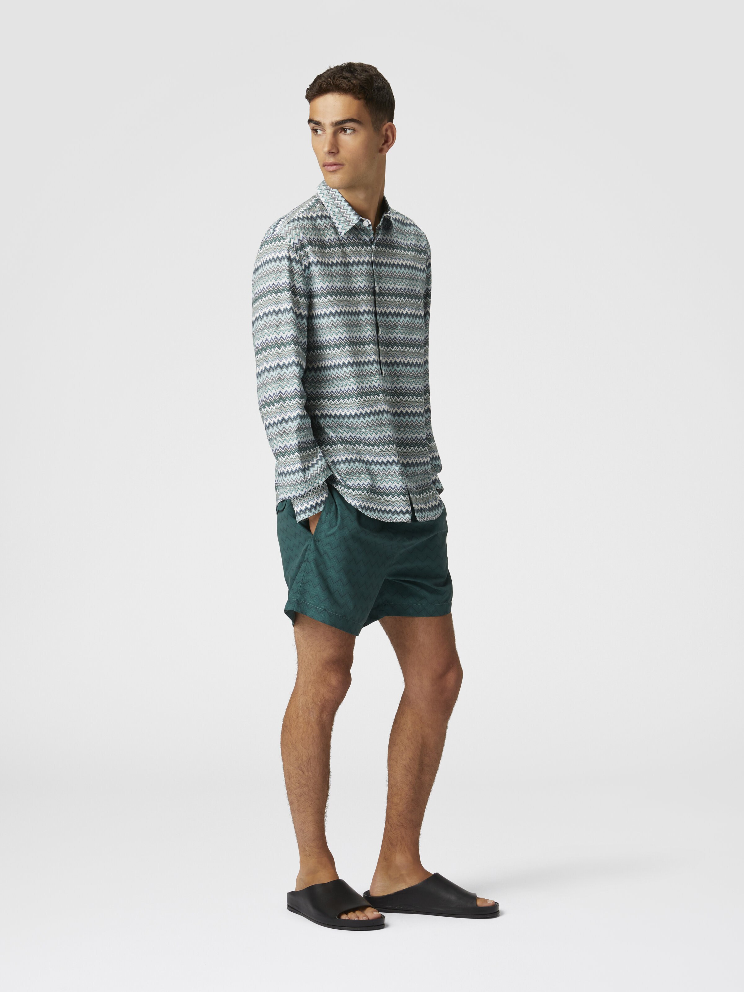 Tonal zigzag swim trunks, Green - 3