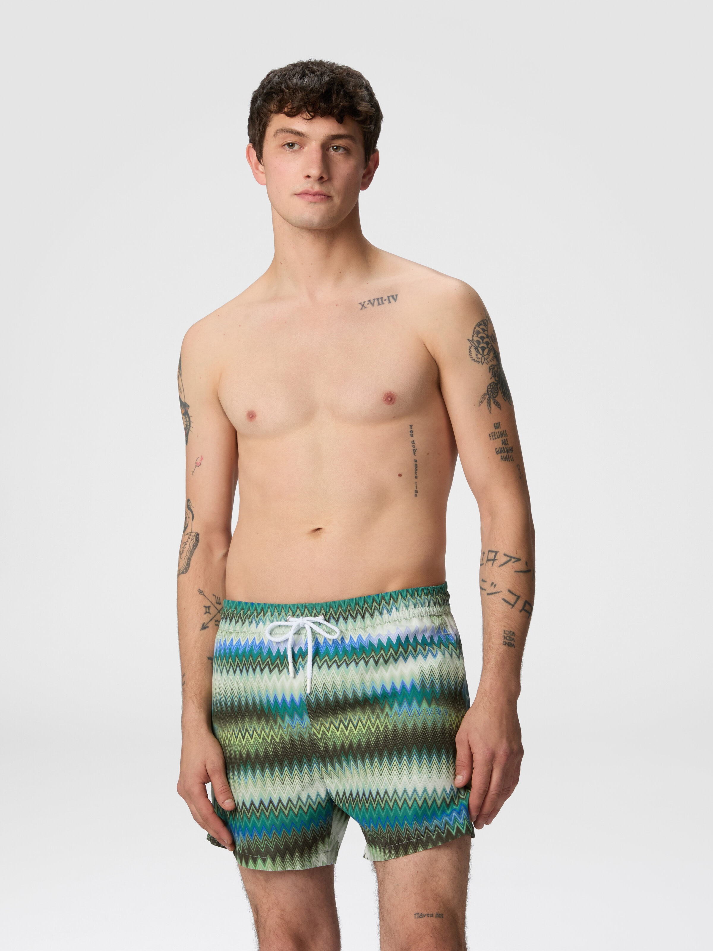 Swim shorts with gradient micro zigzag print, Green - 1