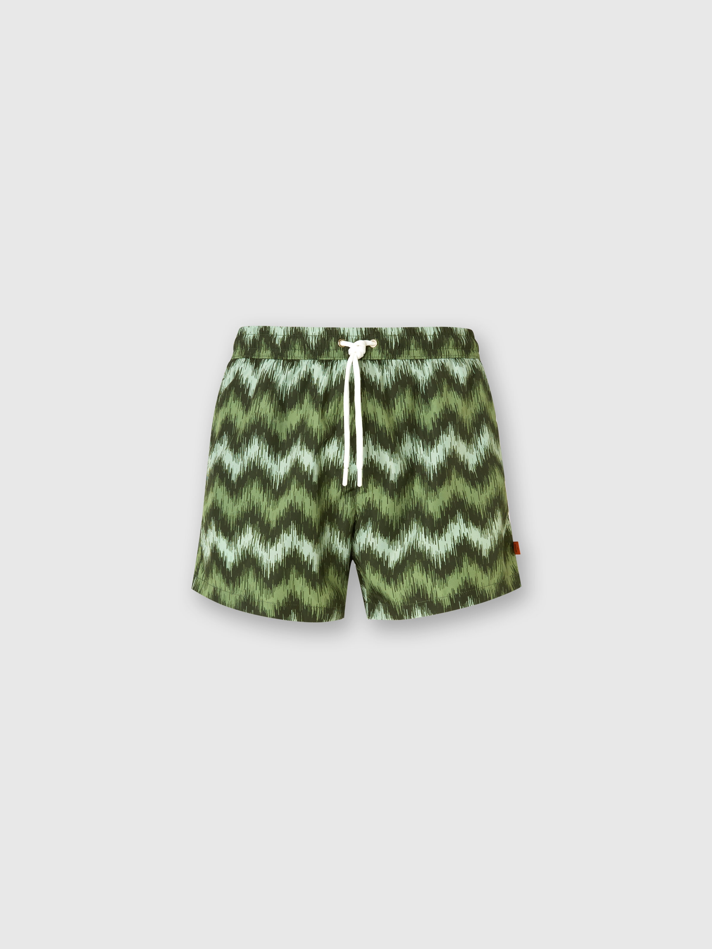 Zig zag printed swim trunks with disturbed frequency, Green - 0