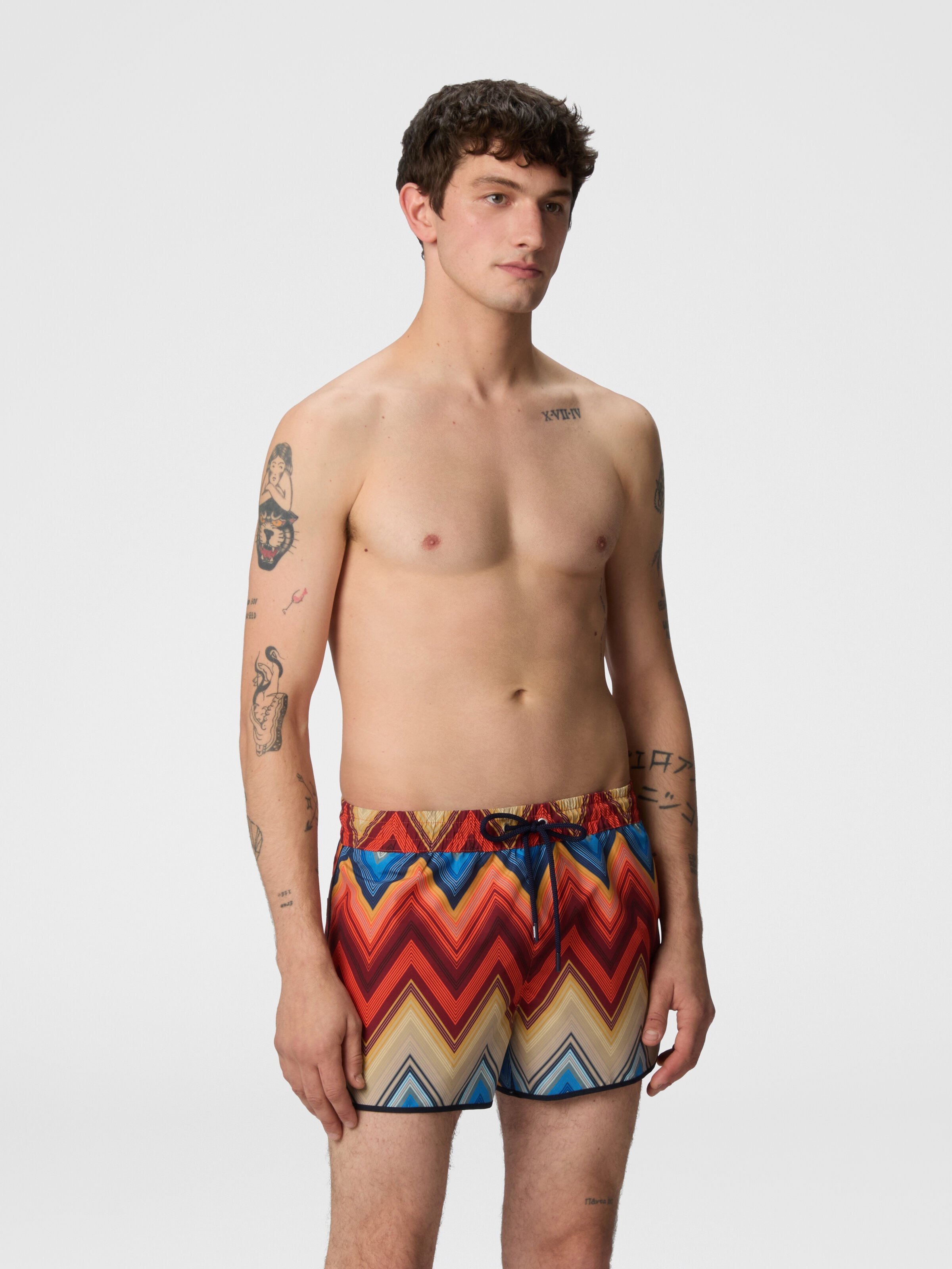 Swim shorts with macro zigzag print, Orange - 1