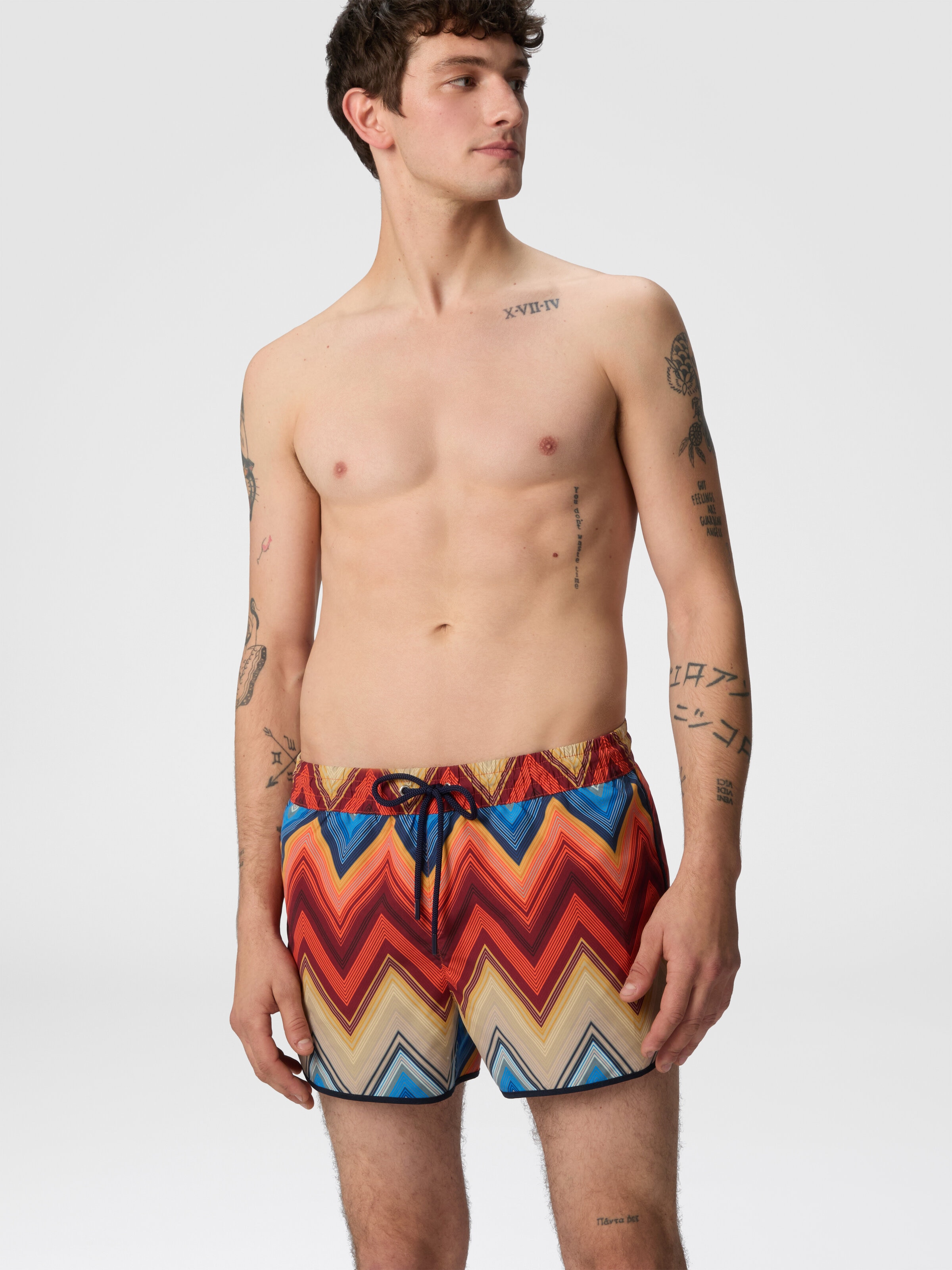 Swim shorts with macro zigzag print, Orange - 3