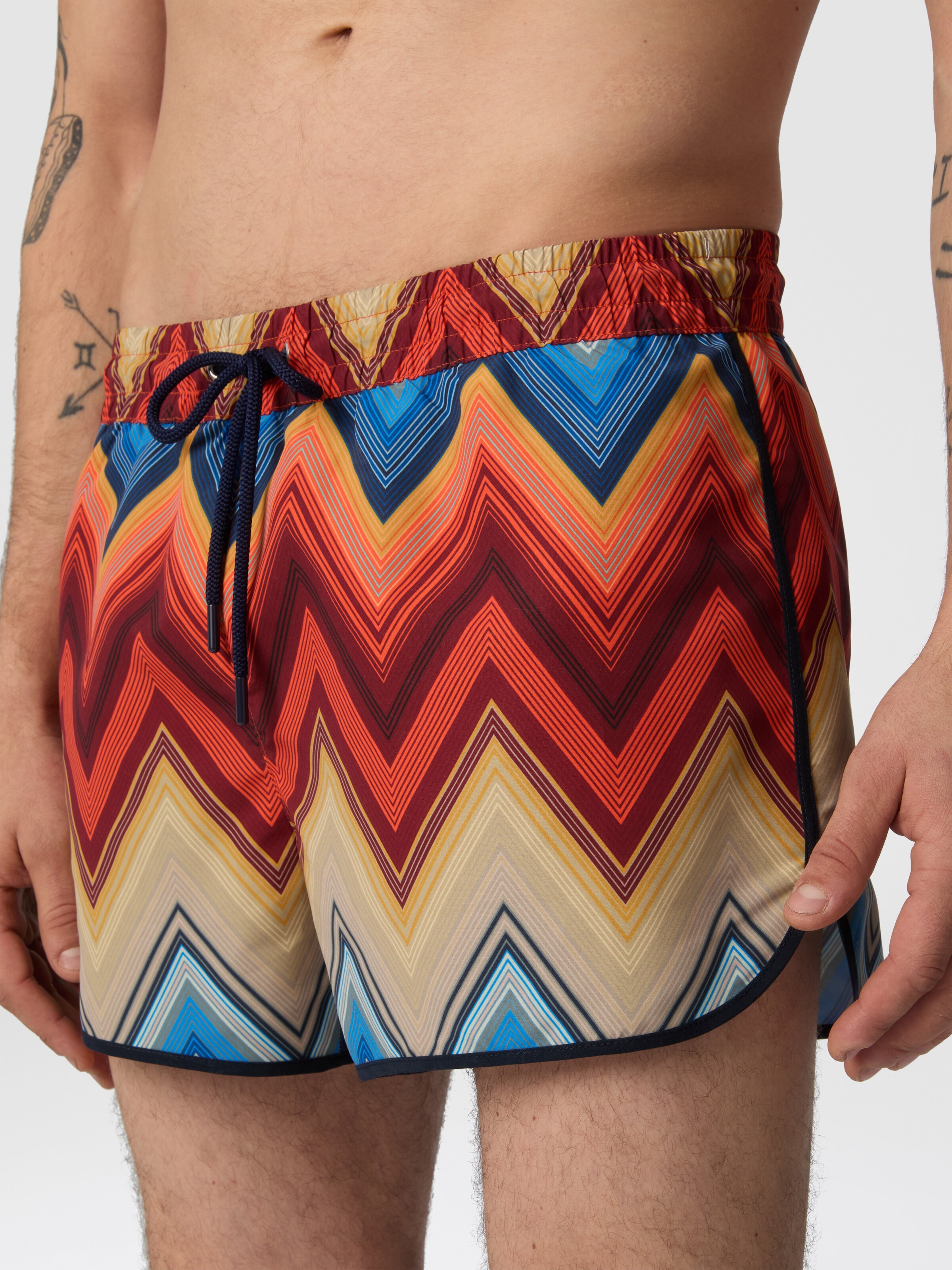 Swim shorts with macro zigzag print, Orange - 4
