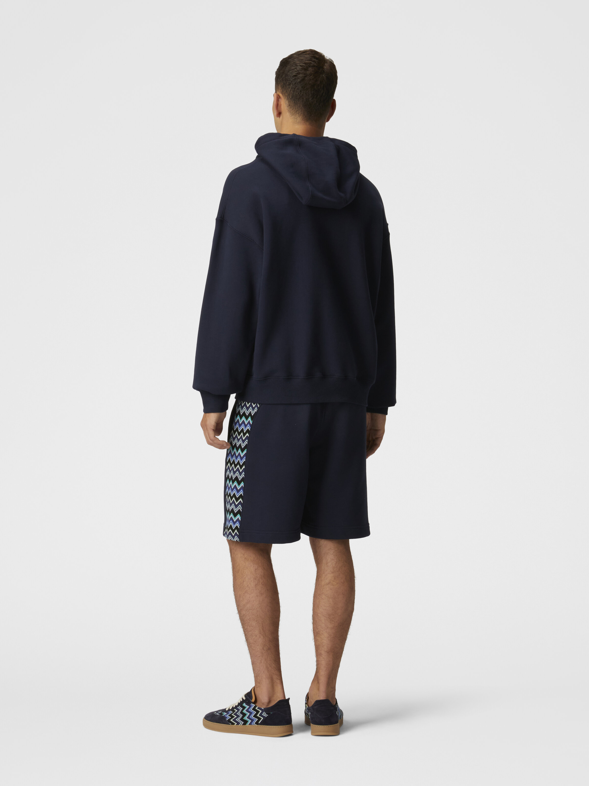 Sudadera de algodón con capucha, aplicación en zig zag y logotipo, Azul Oscuro - 2