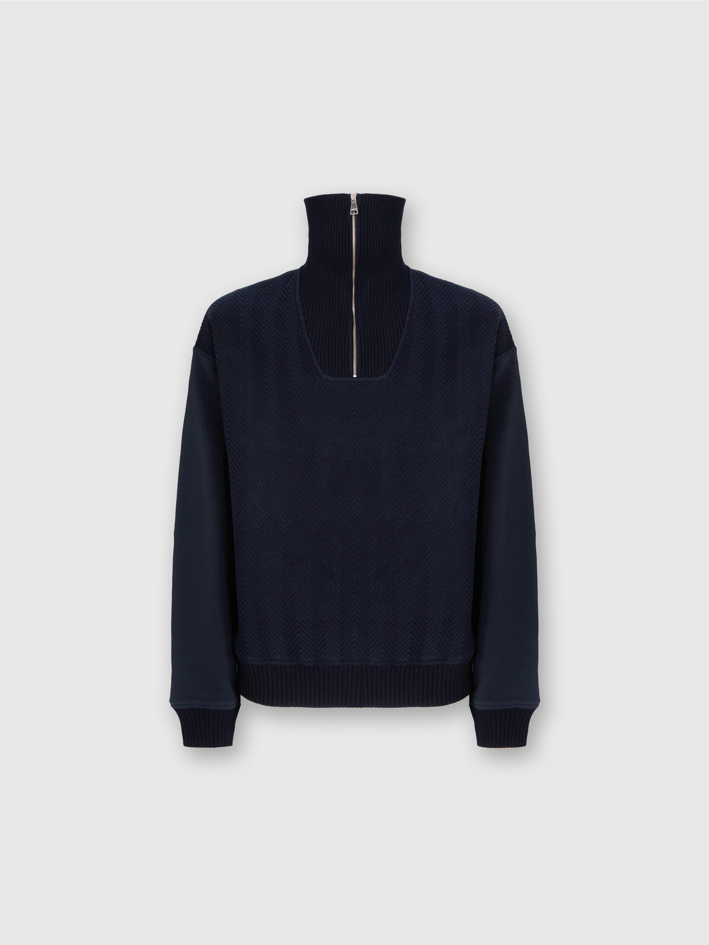 High-neck sweatshirt with tone-on-tone inserts, Blue - 0