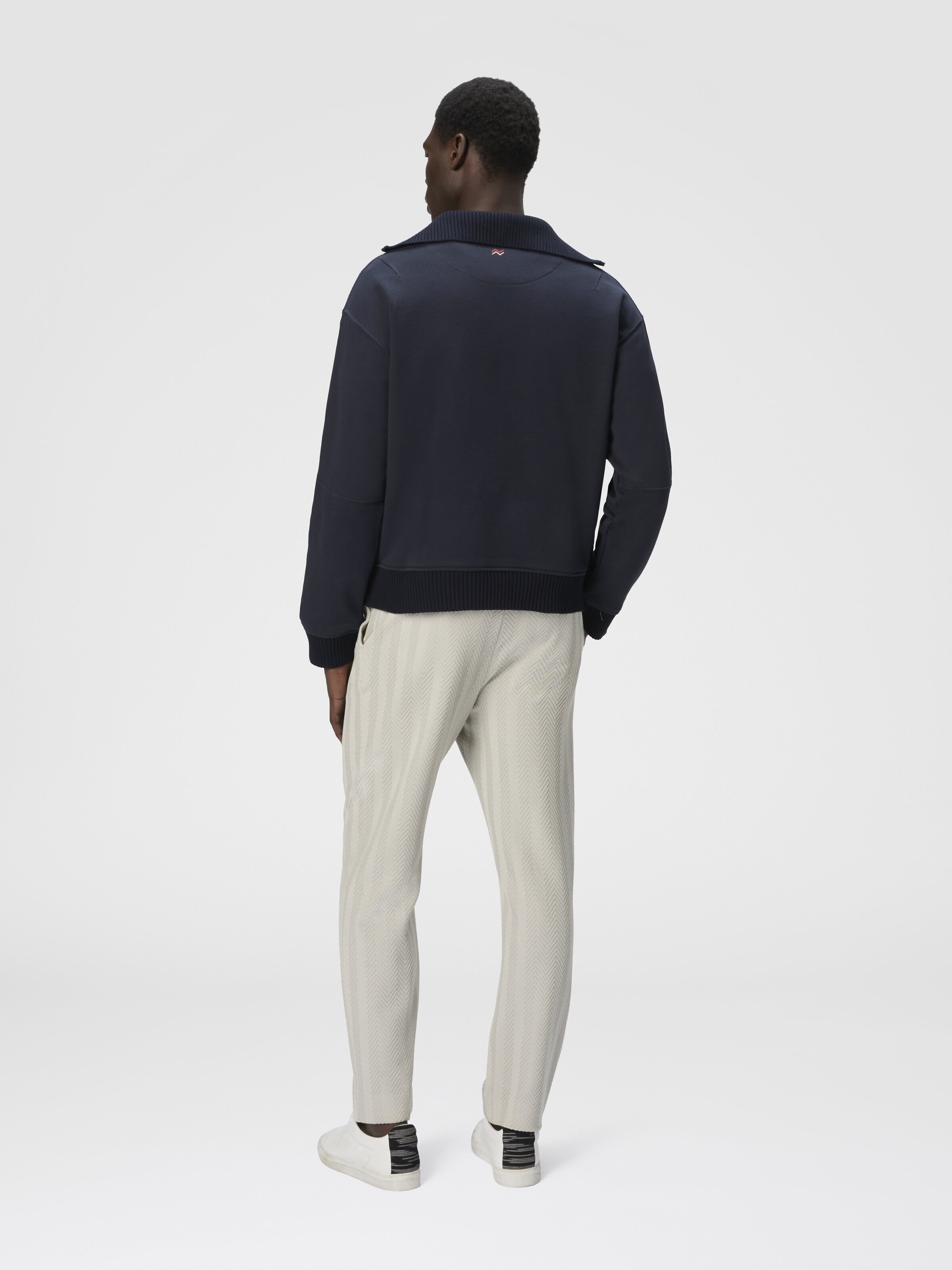 High-neck sweatshirt with tone-on-tone inserts, Blue - 2