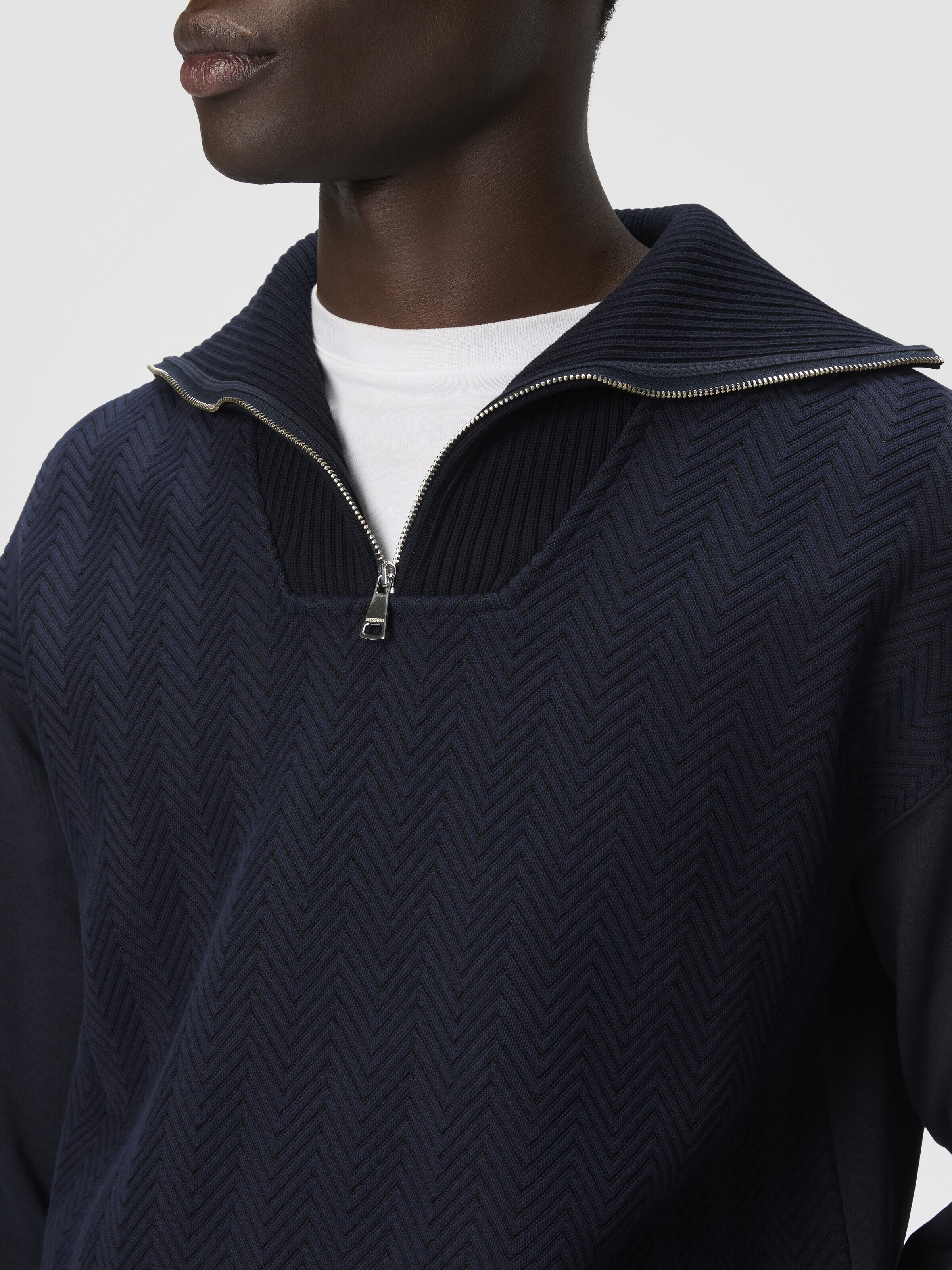 High-neck sweatshirt with tone-on-tone inserts, Blue - 4