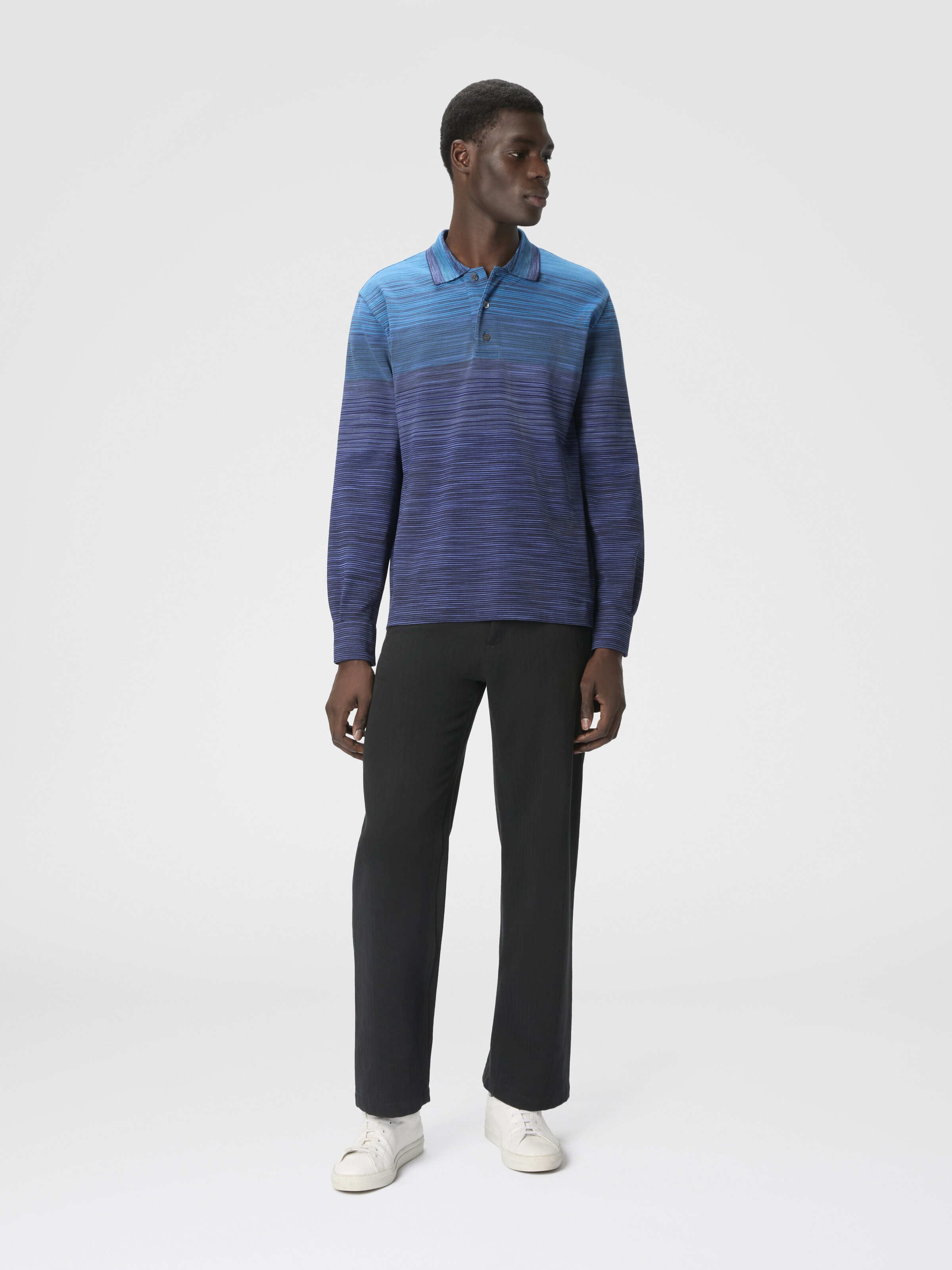 Long Sleeve Polo with Flame Knit, Blue - 1