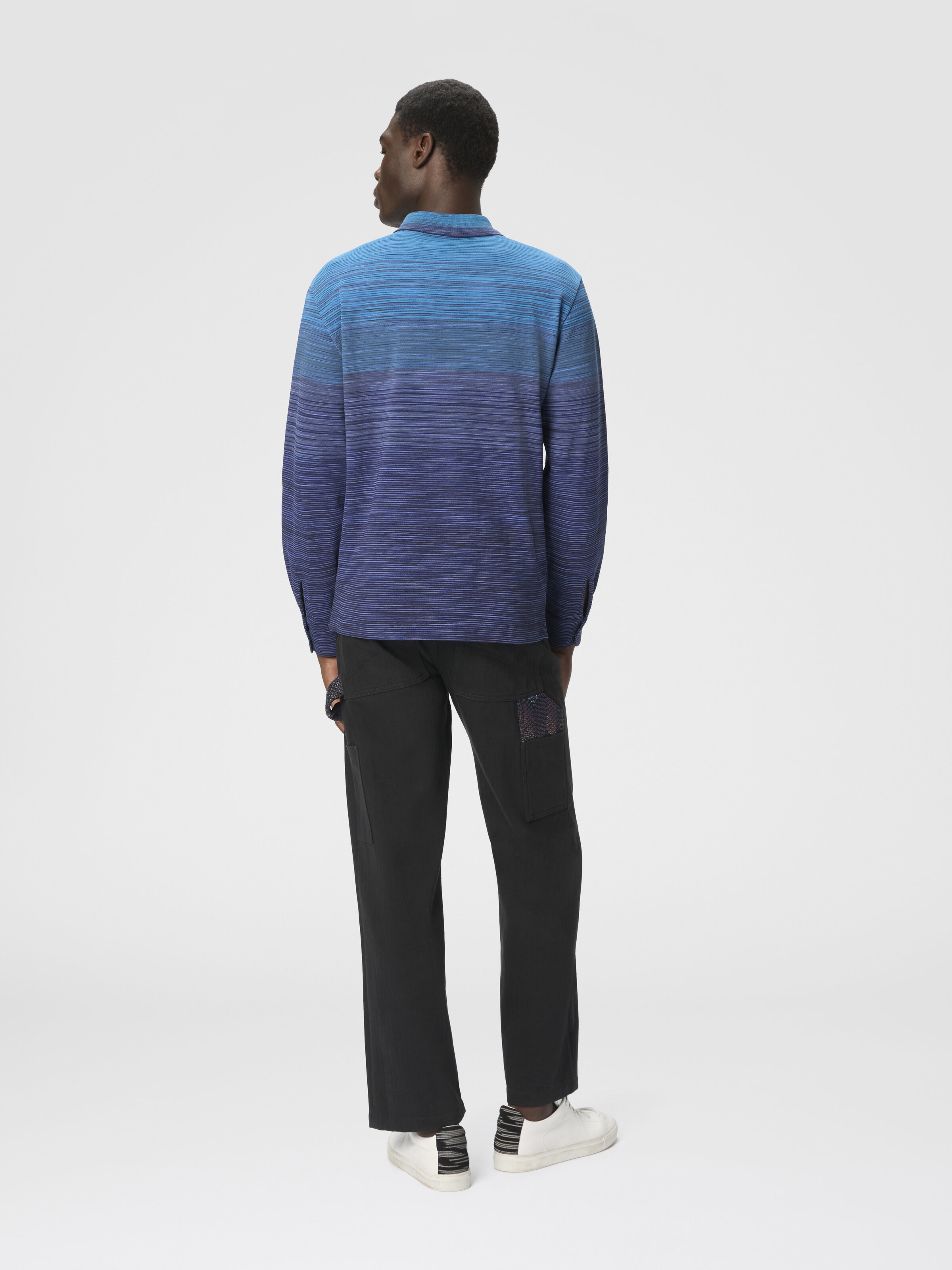 Long Sleeve Polo with Flame Knit, Blue - 2