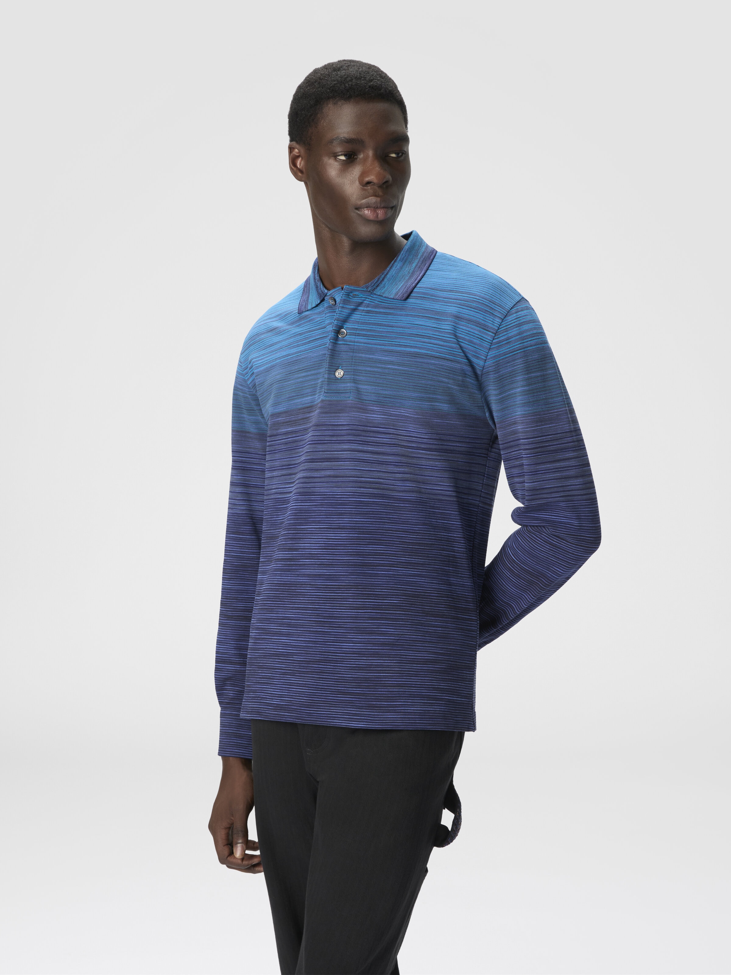 Long Sleeve Polo with Flame Knit, Blue - 3