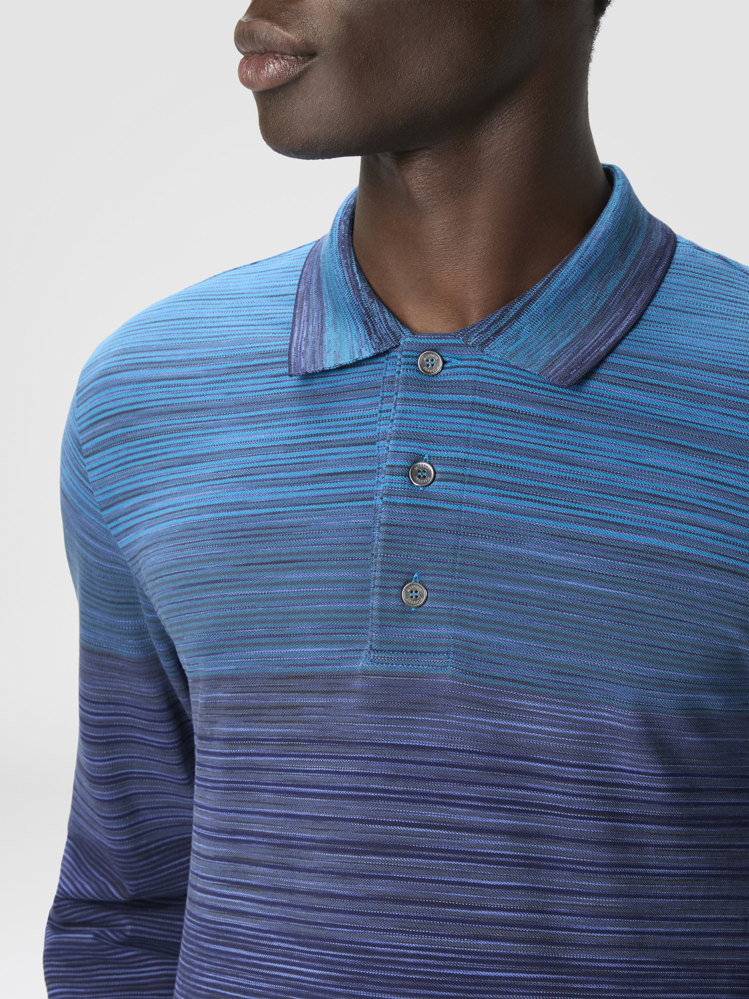 Long Sleeve Polo with Flame Knit, Blue - 4