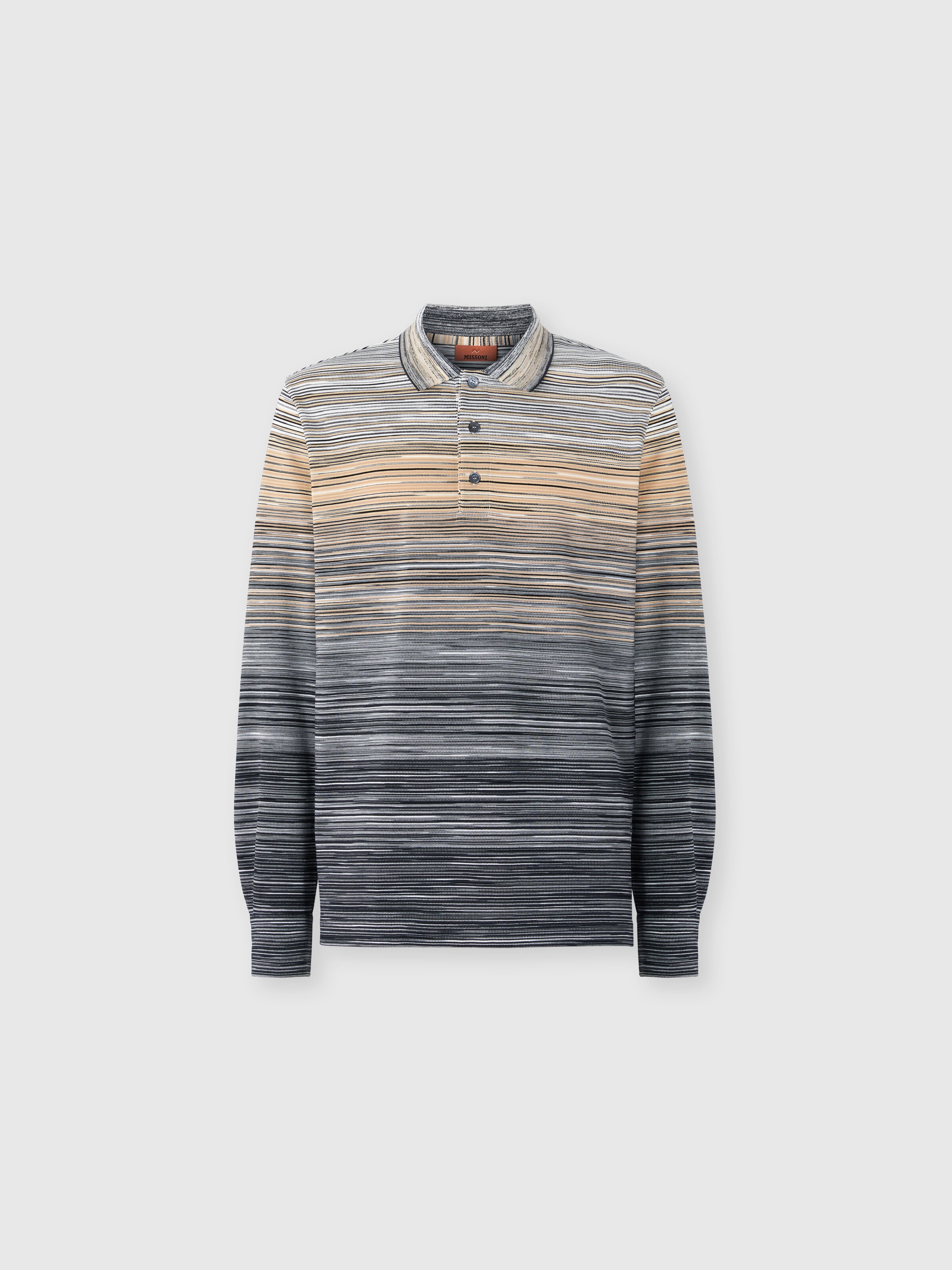 Polo manica lunga  con lavorazione fiammata, Grigio - 0