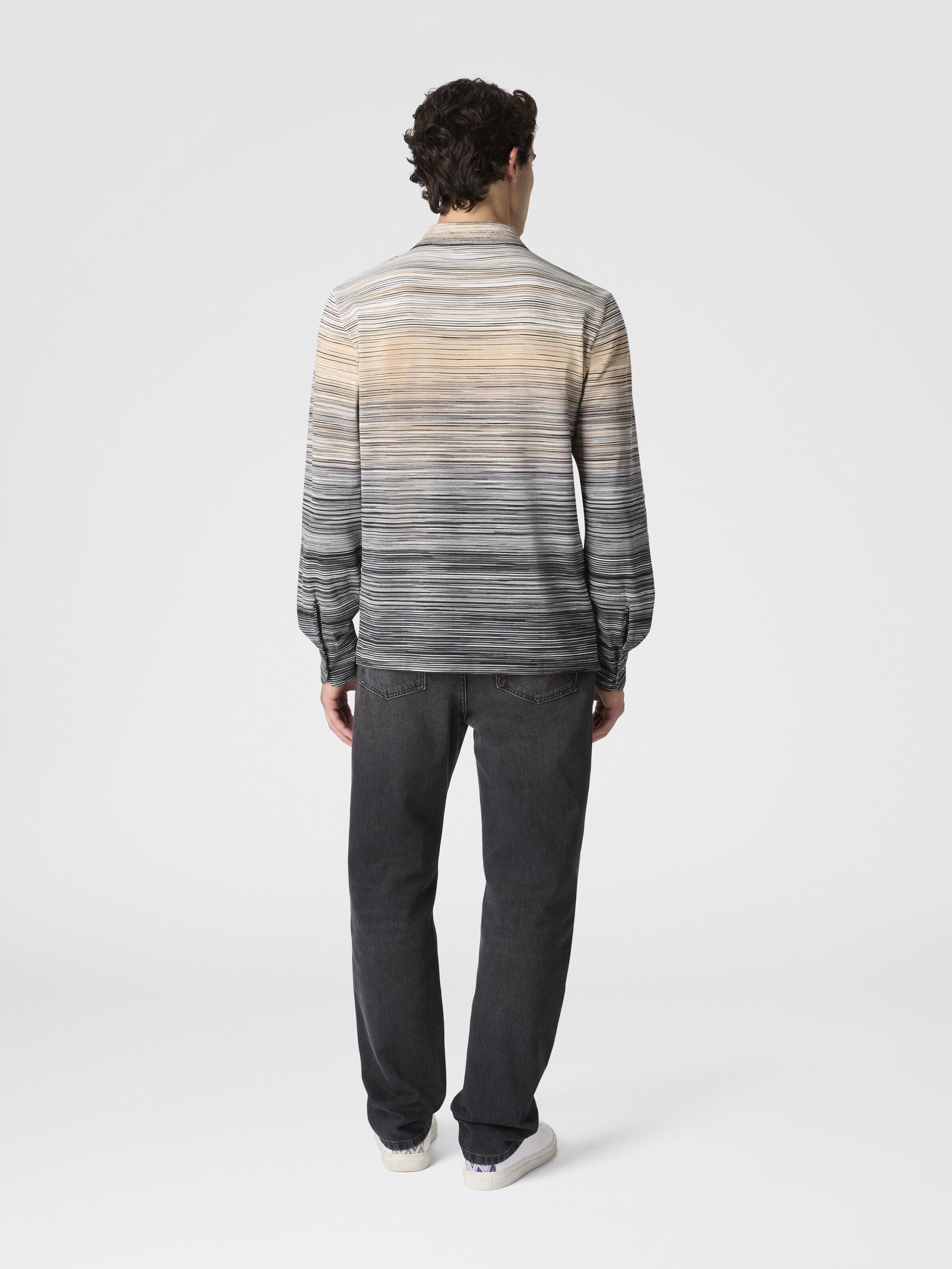 Polo manica lunga  con lavorazione fiammata, Grigio - 2
