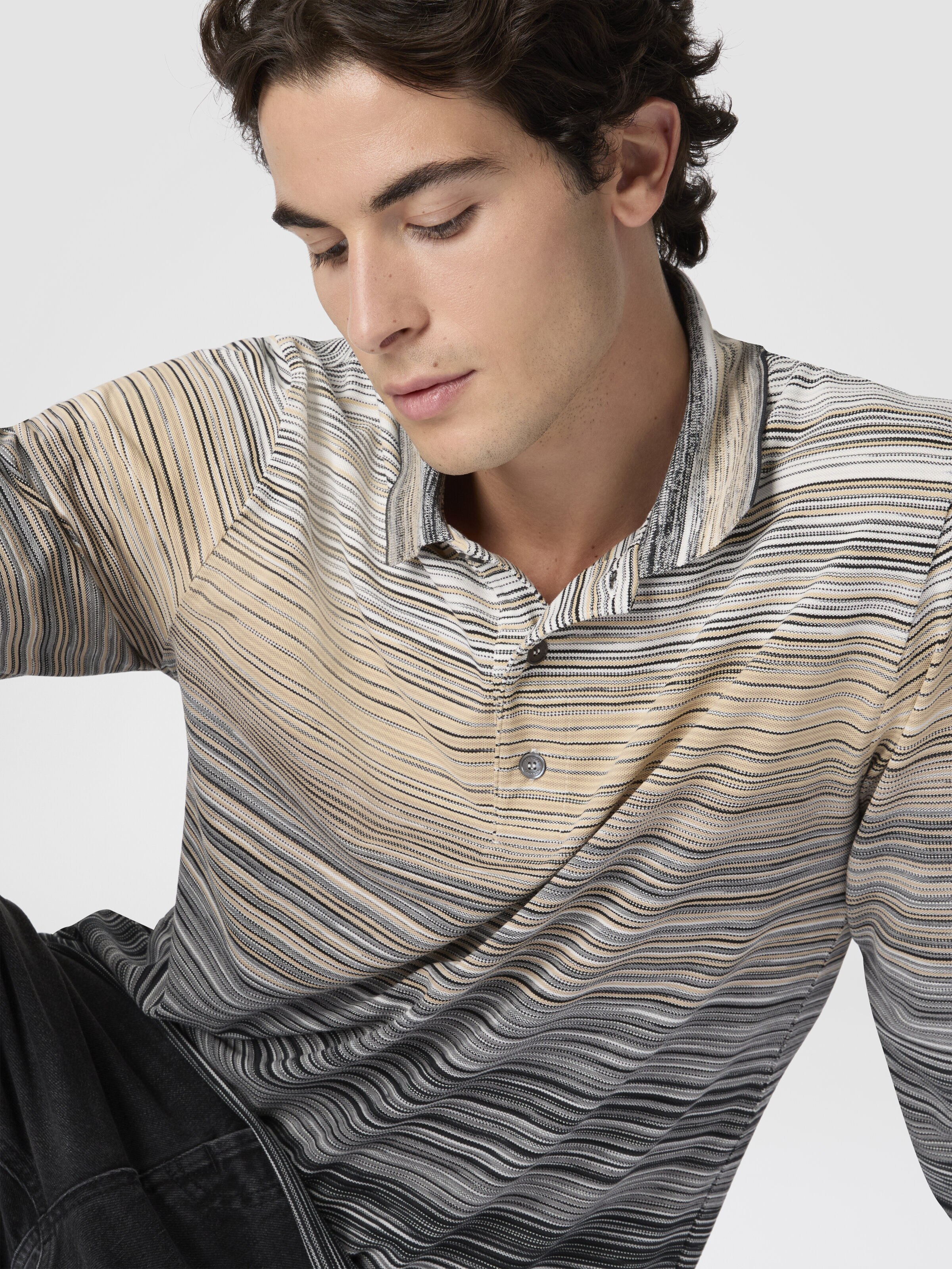 Polo manica lunga  con lavorazione fiammata, Grigio - 3