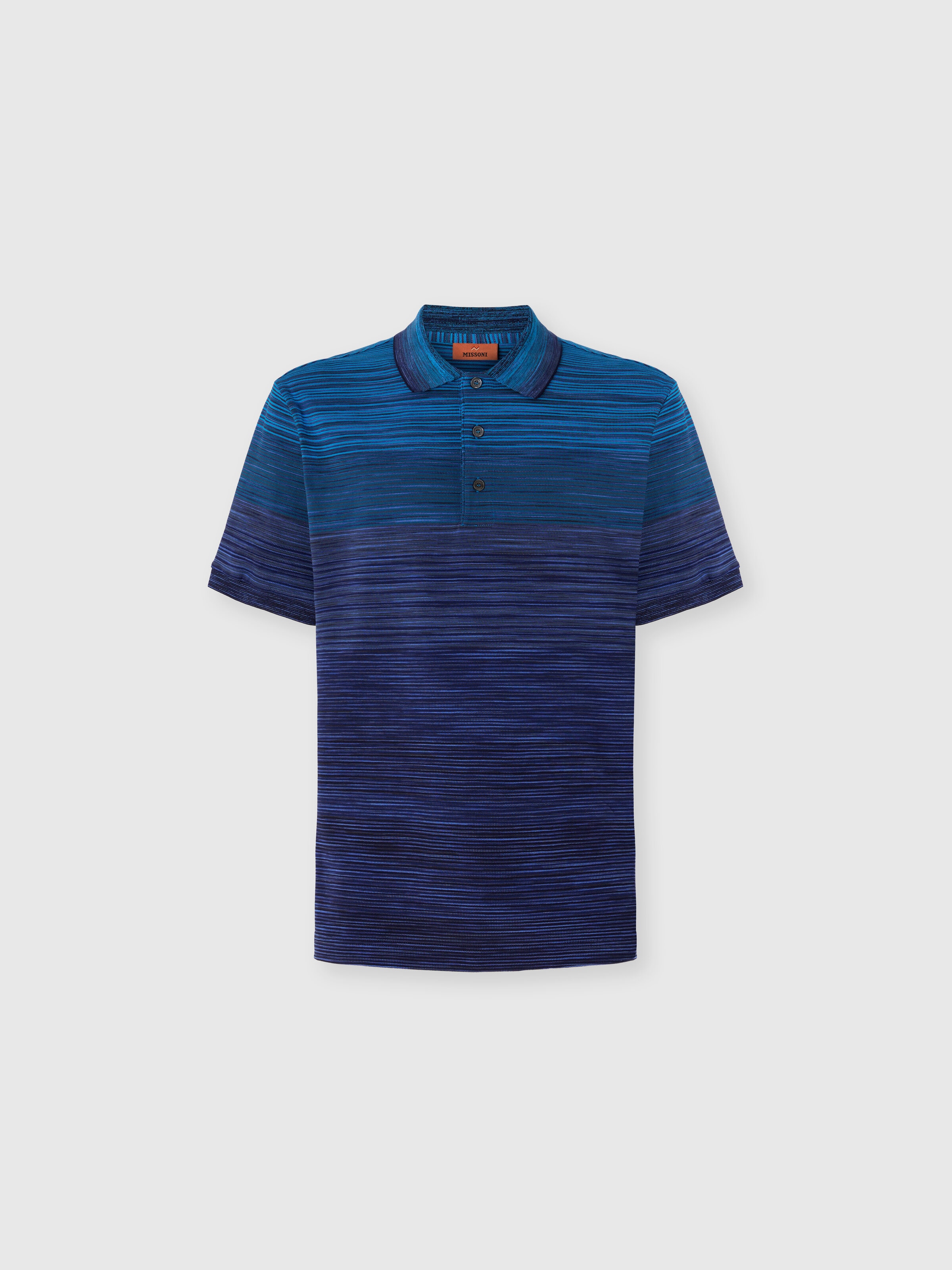 Short Sleeve Polo with Flame Knit, Blue - 0