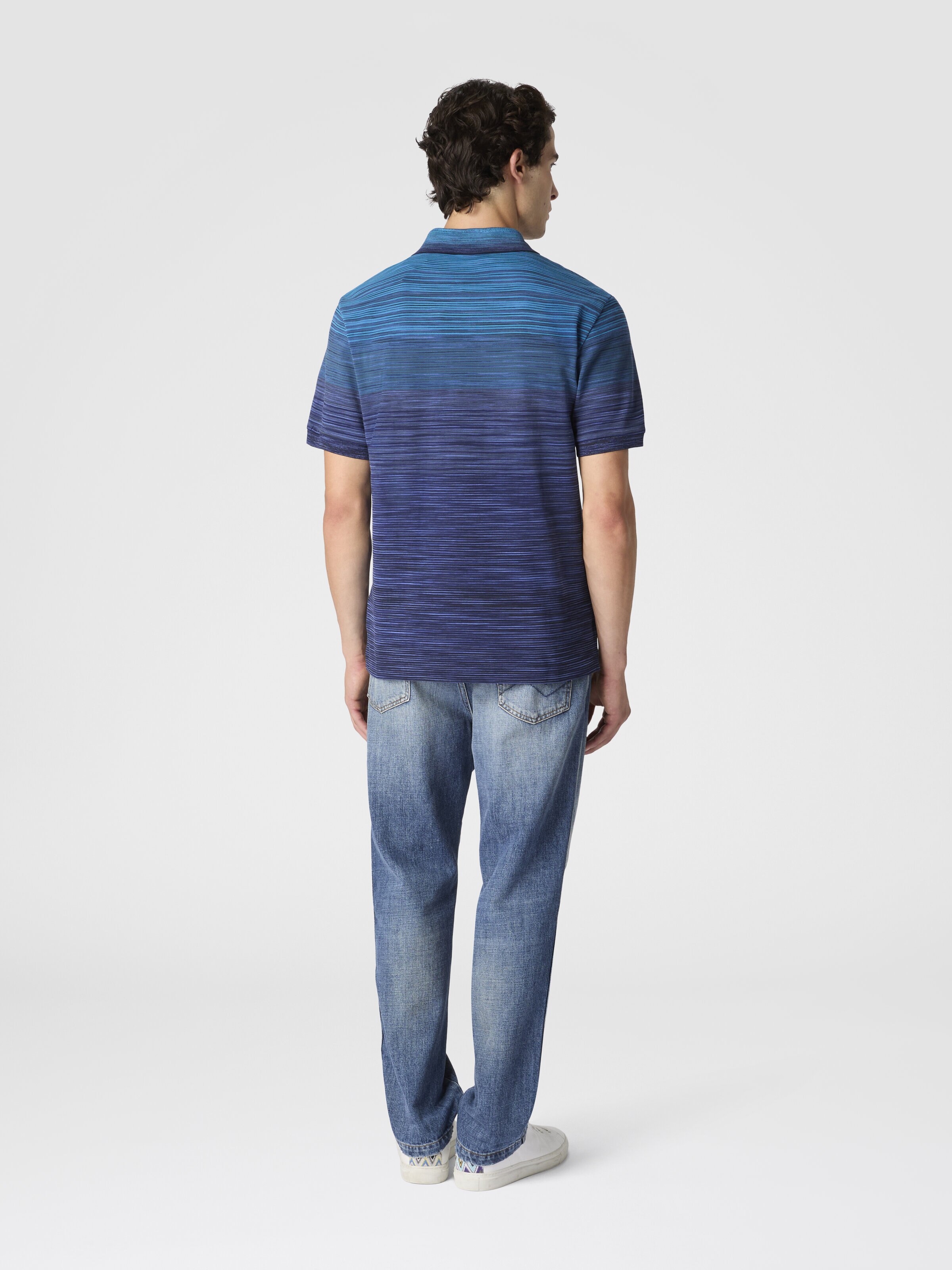 Short Sleeve Polo with Flame Knit, Blue - 2