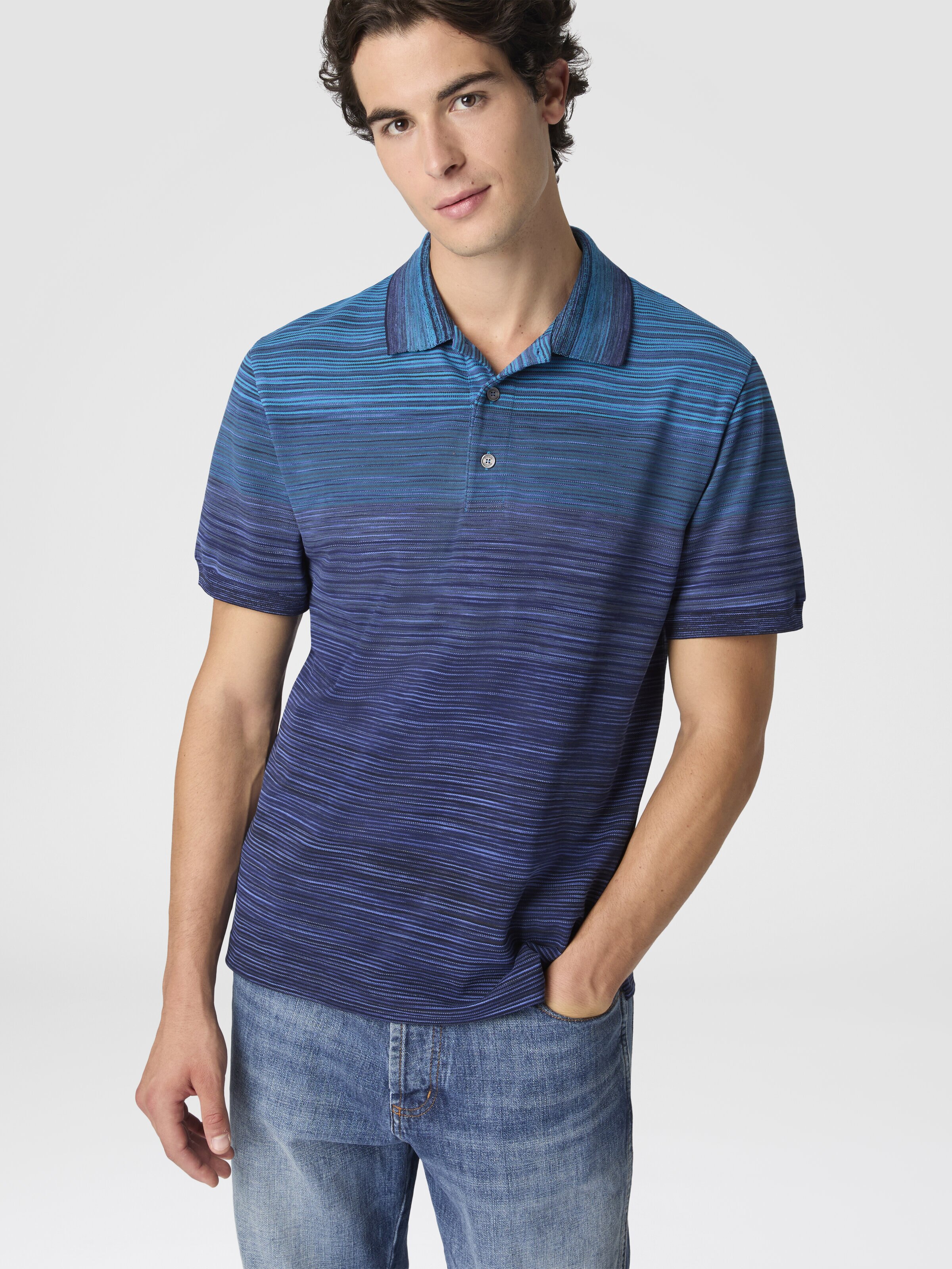 Short Sleeve Polo with Flame Knit, Blue - 3