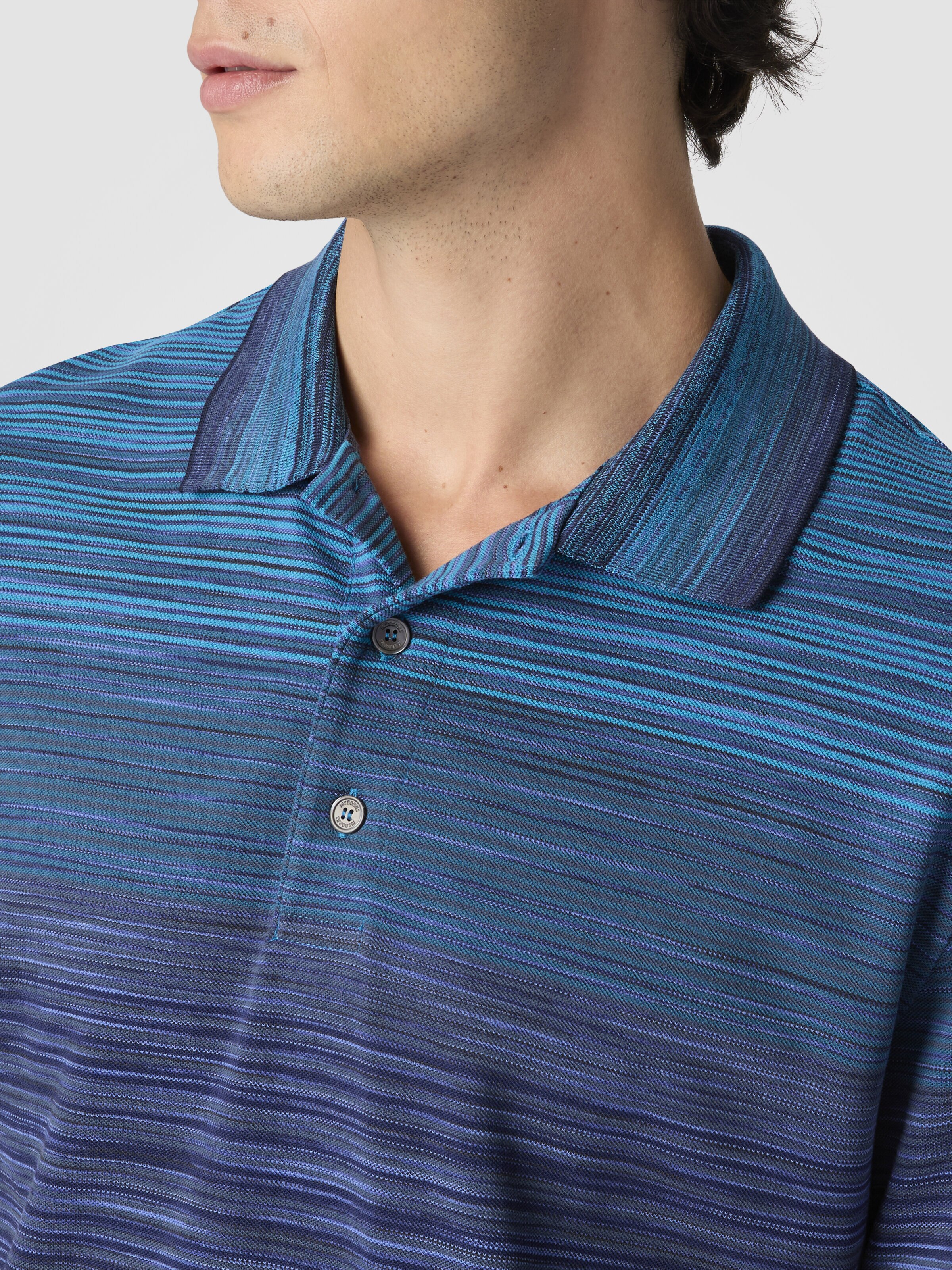 Short Sleeve Polo with Flame Knit, Blue - 4