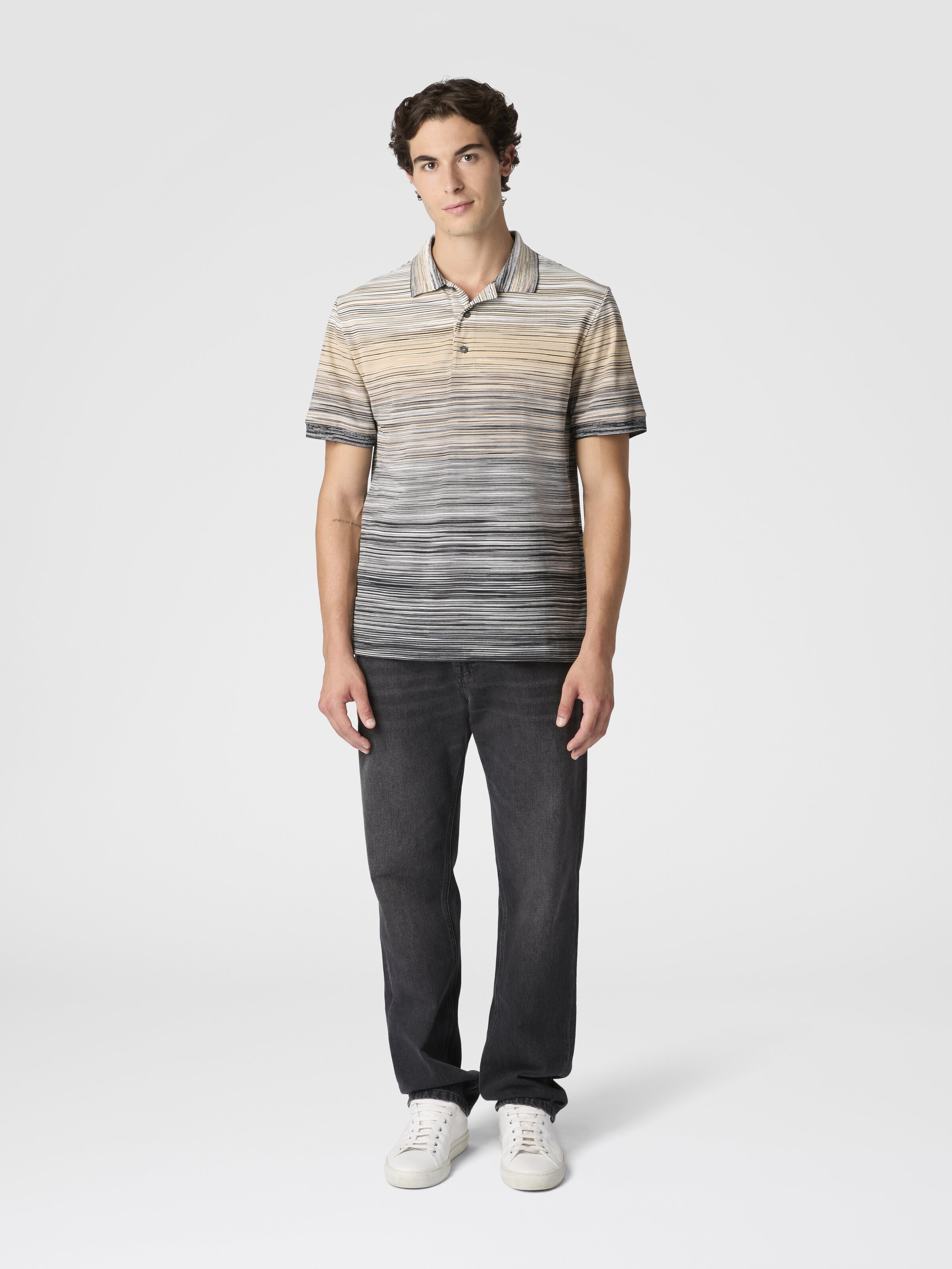 Polo manica corta  con lavorazione fiammata, Grigio - 1