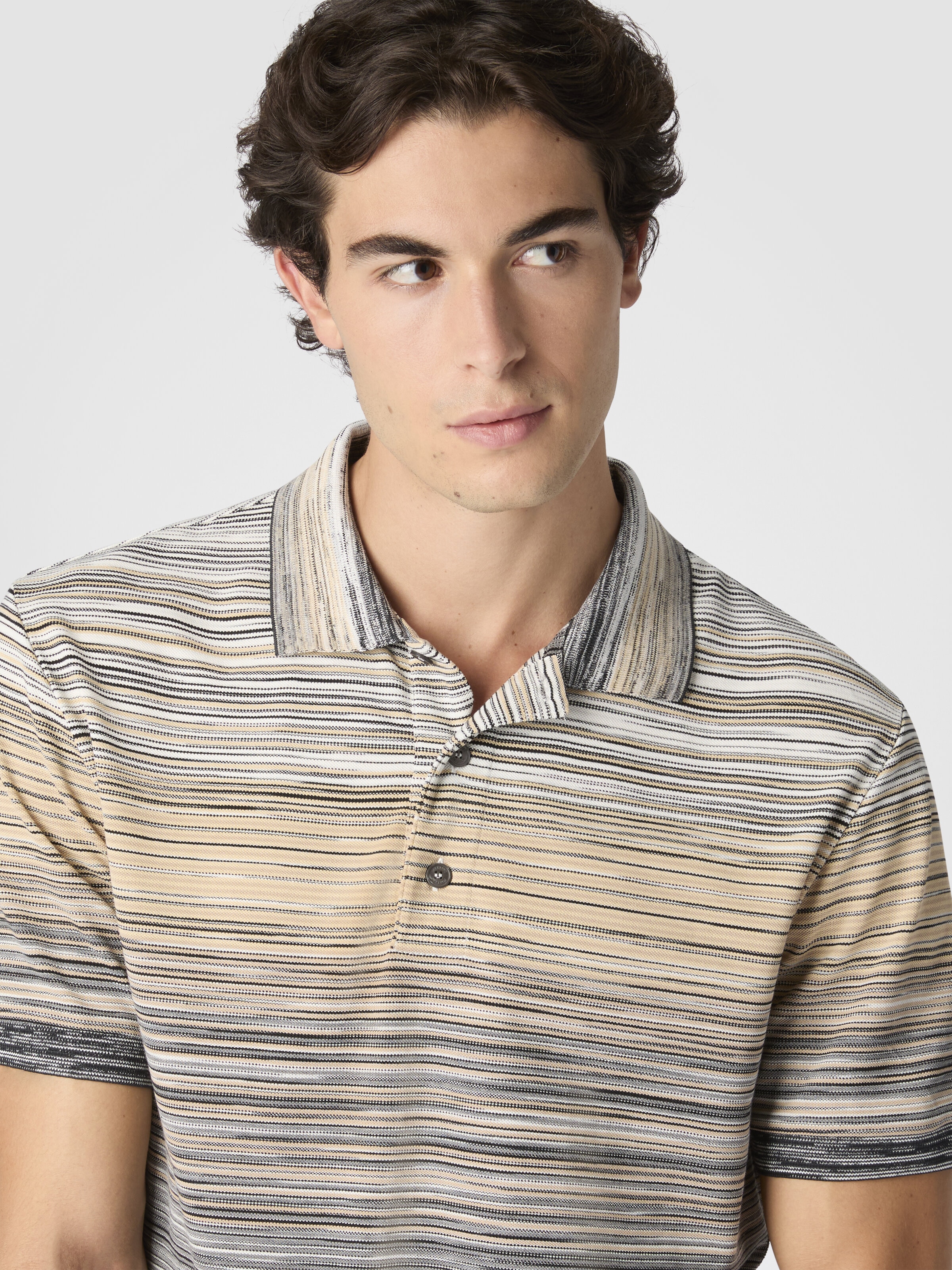 Polo manica corta  con lavorazione fiammata, Grigio - 3