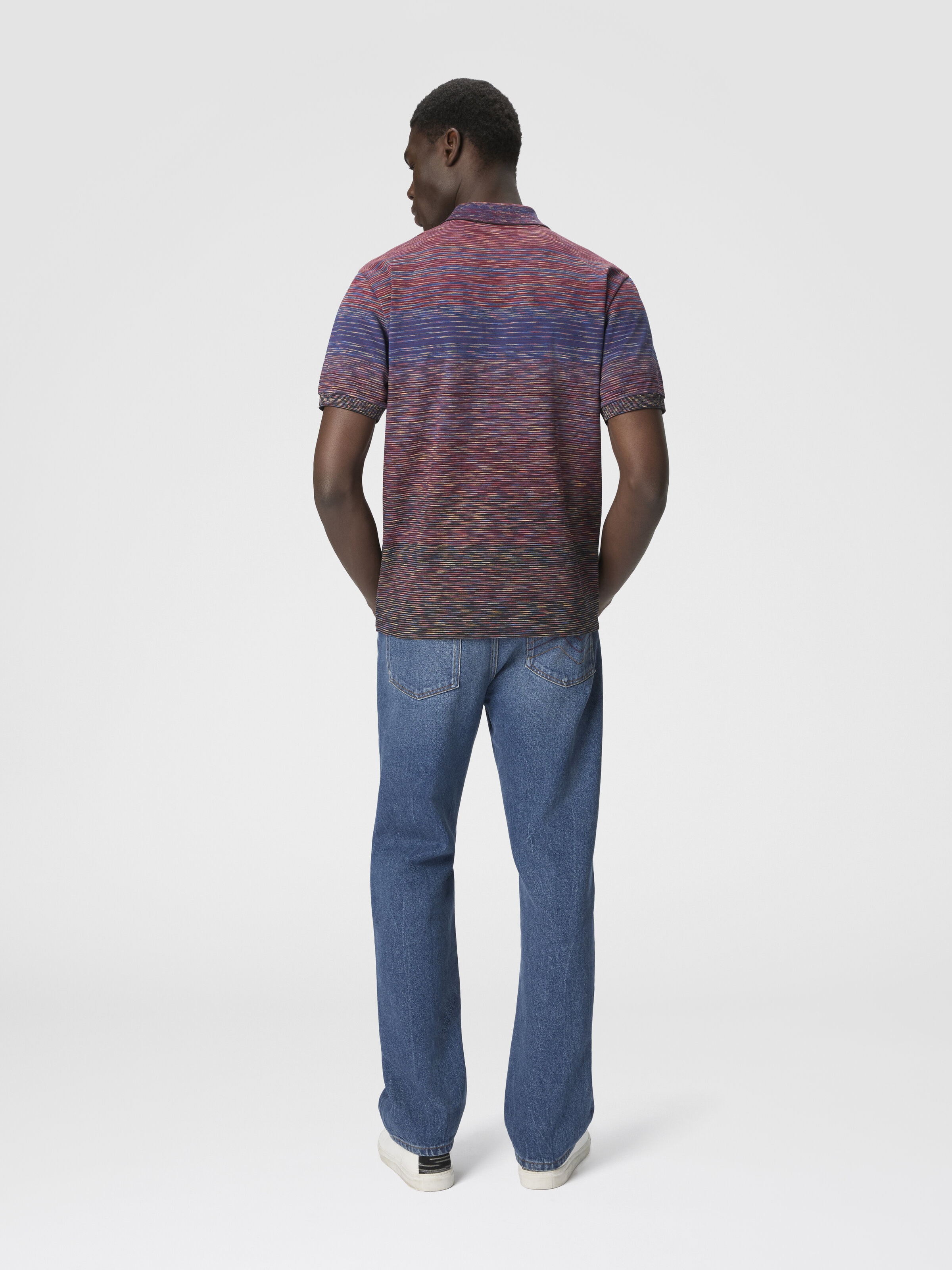 Short Sleeve Polo with Flame Knit, Burgundy & Blue - 2