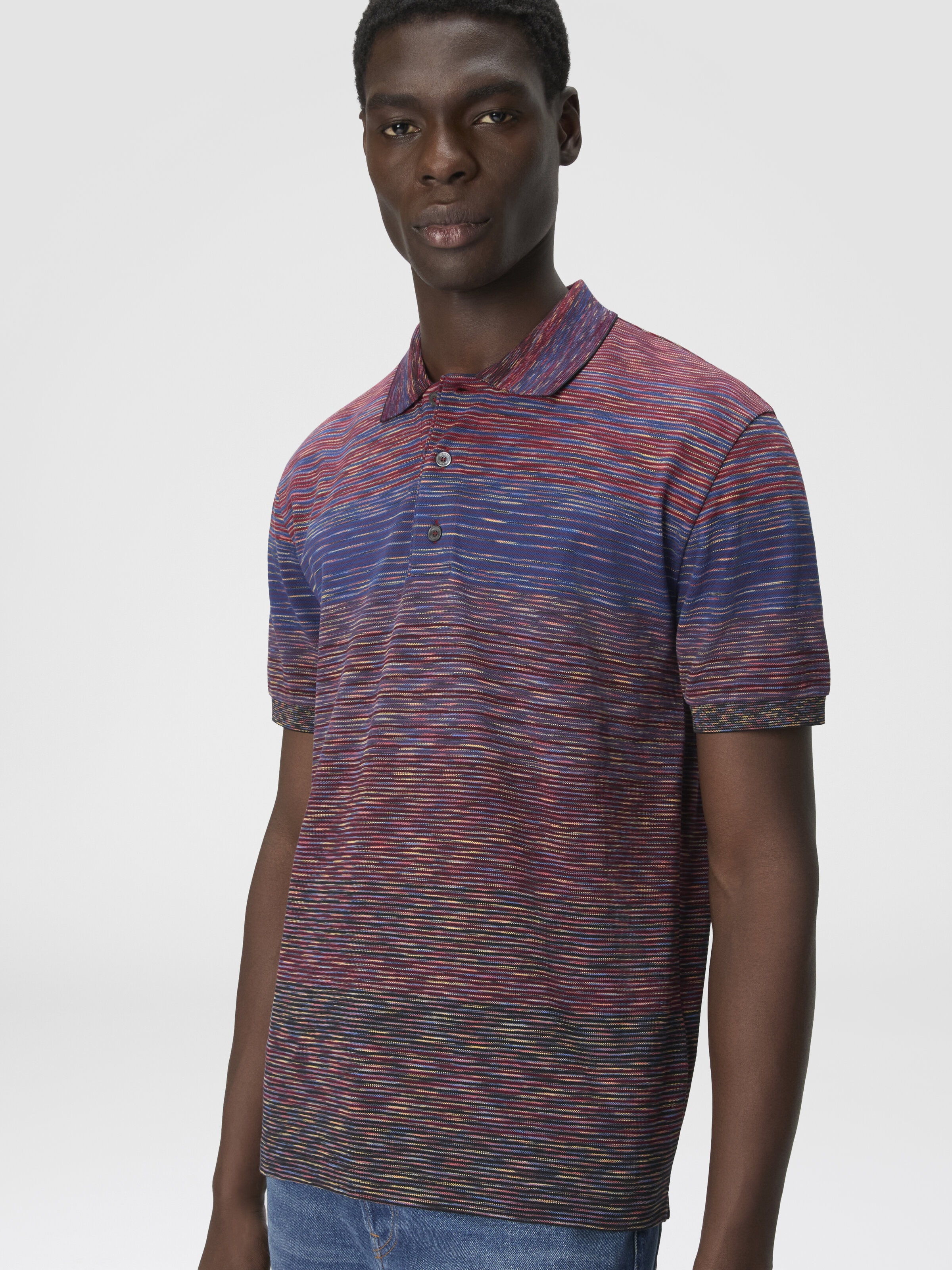 Short Sleeve Polo with Flame Knit, Burgundy & Blue - 3