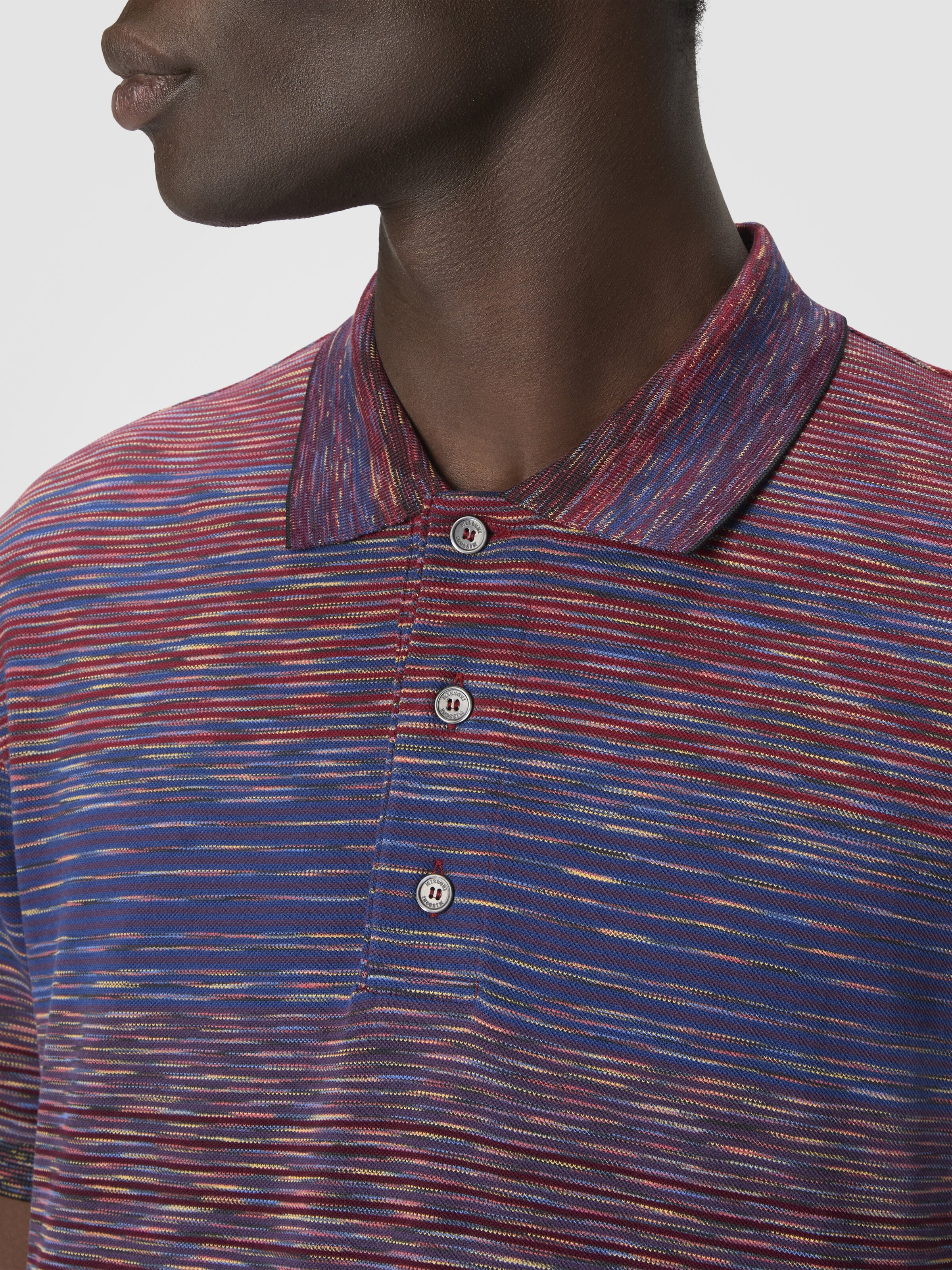 Short Sleeve Polo with Flame Knit, Burgundy & Blue - 4