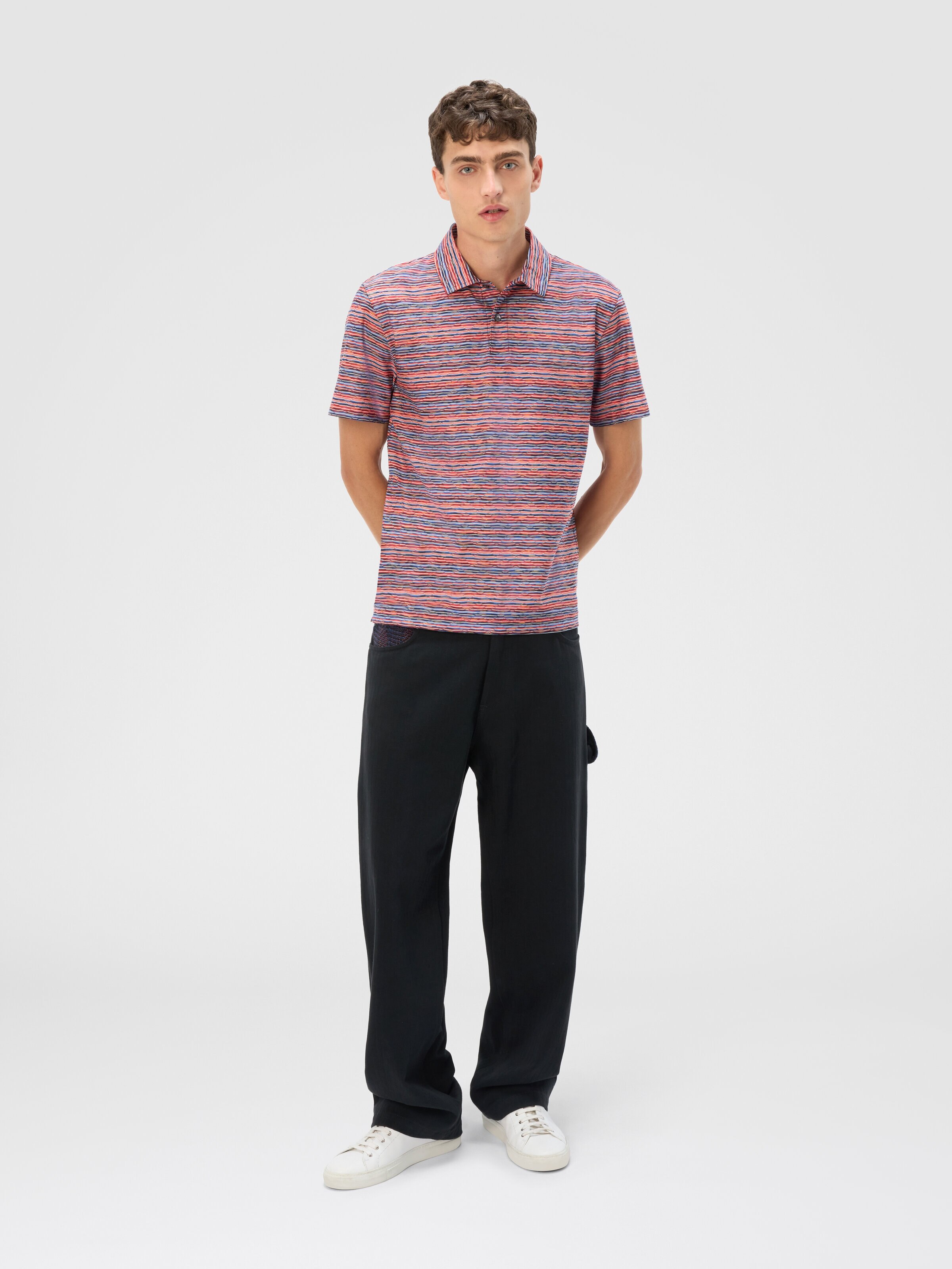 Polo manica corta  in jersey fiammato, Rosso & Blu - 1