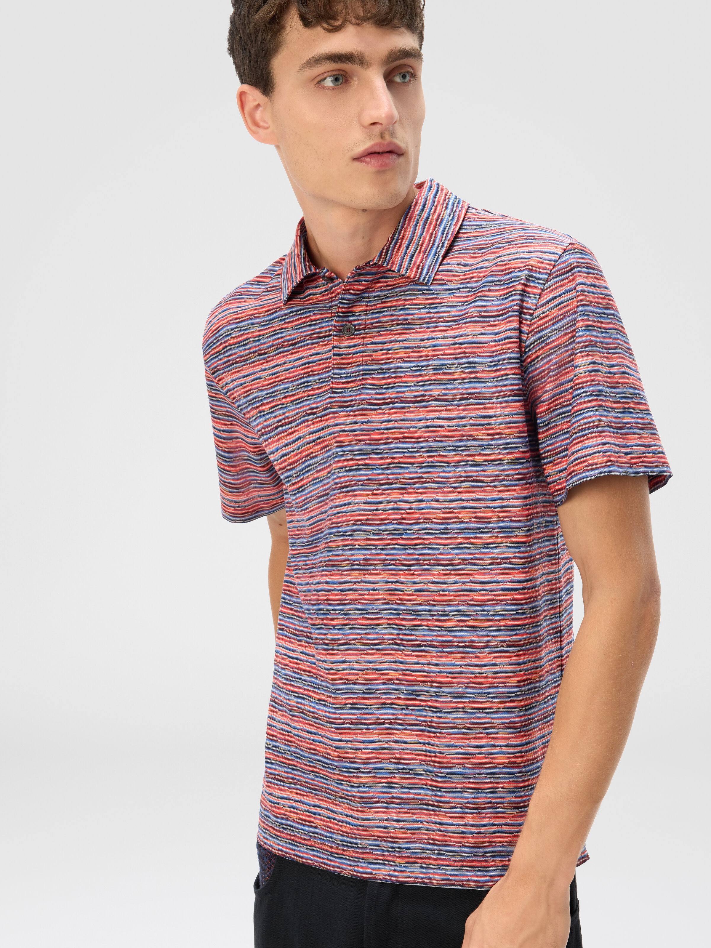 Polo manica corta  in jersey fiammato, Rosso & Blu - 3