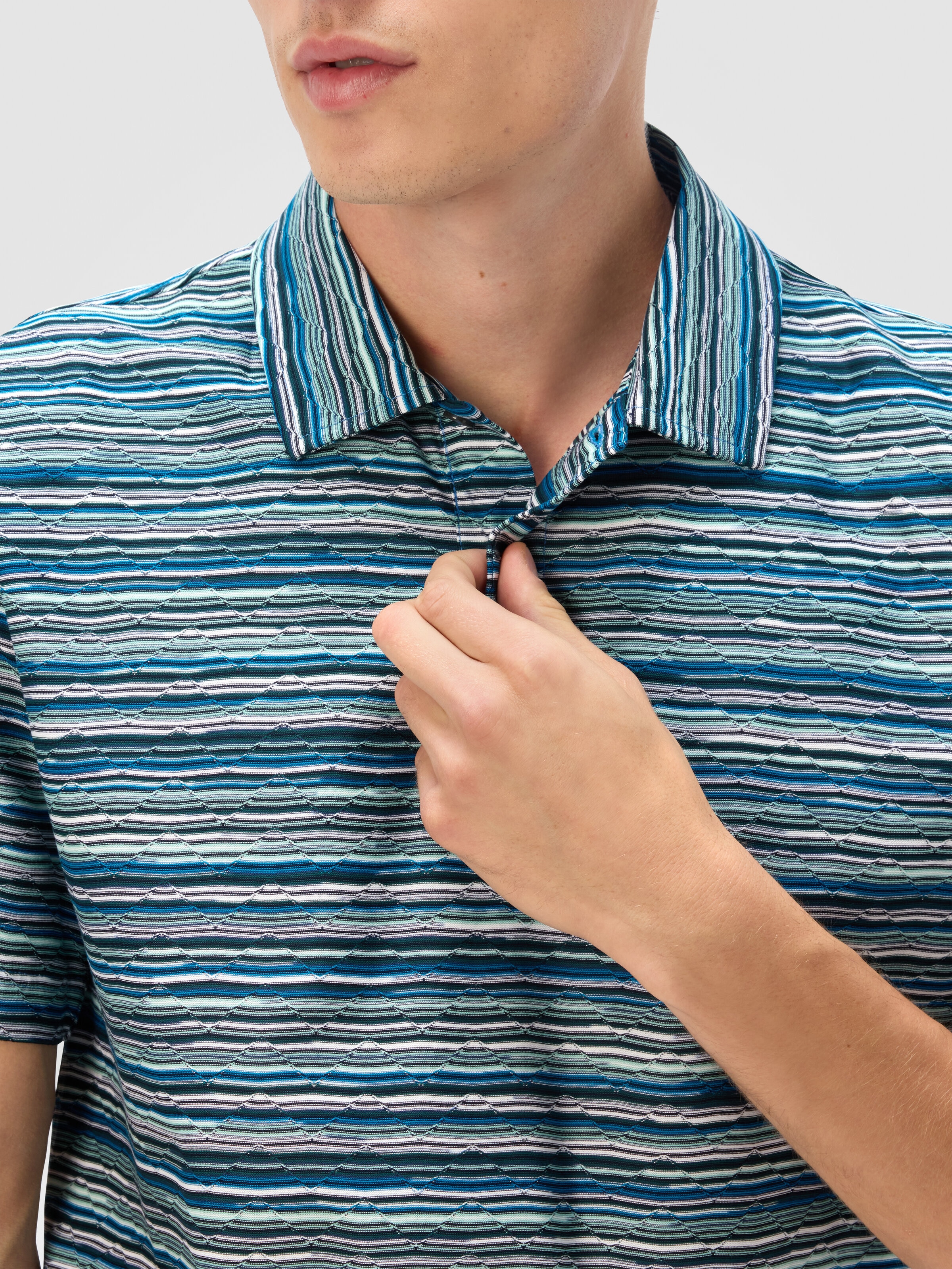 Short Sleeve Polo in Flame Jersey, Blue & Green - 4