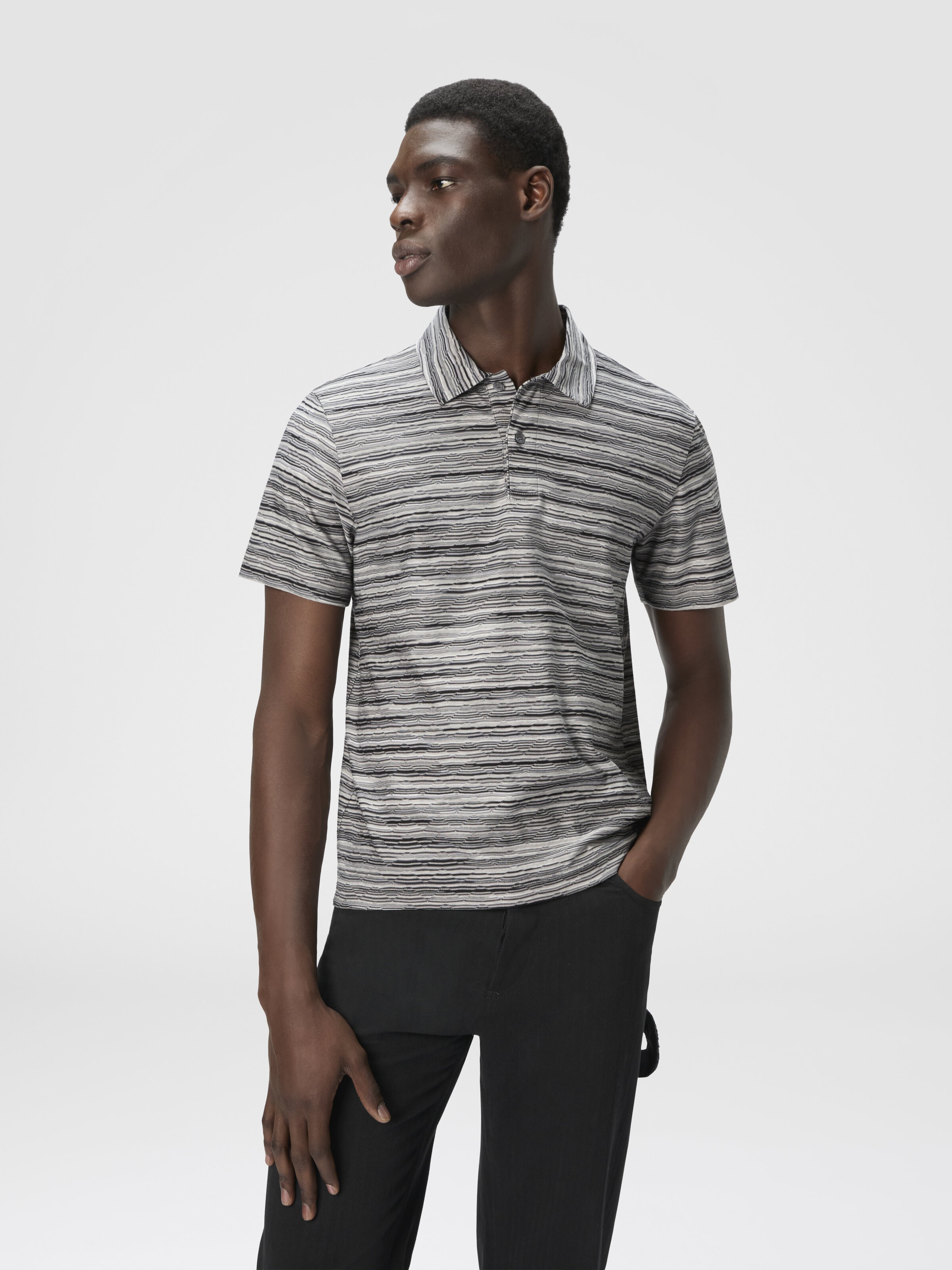 Short Sleeve Polo in Flame Jersey, Grey - 3