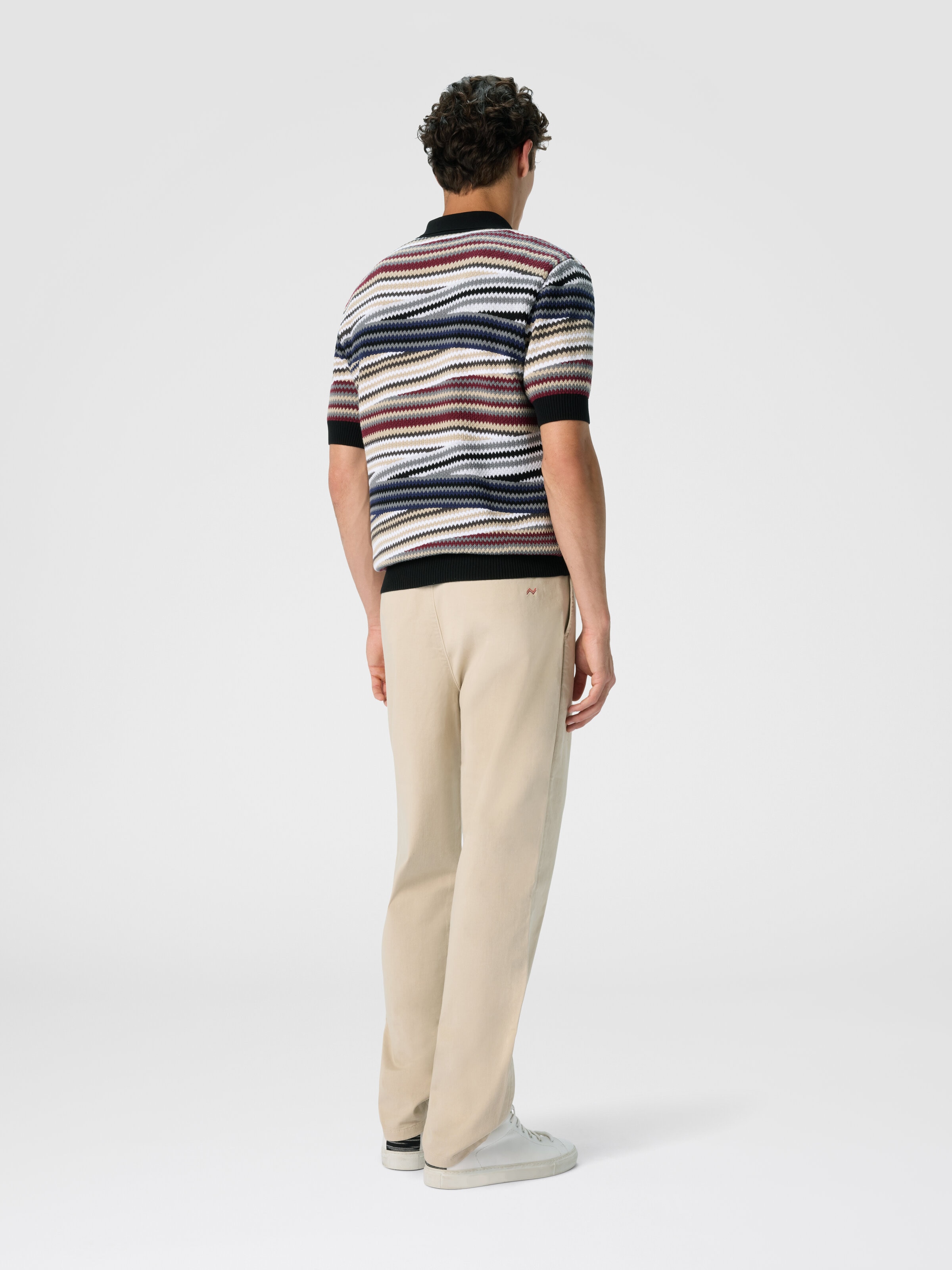 Short Sleeve Polo with Buttons and Striped Zigzag Pattern, Multicoloured  - 2