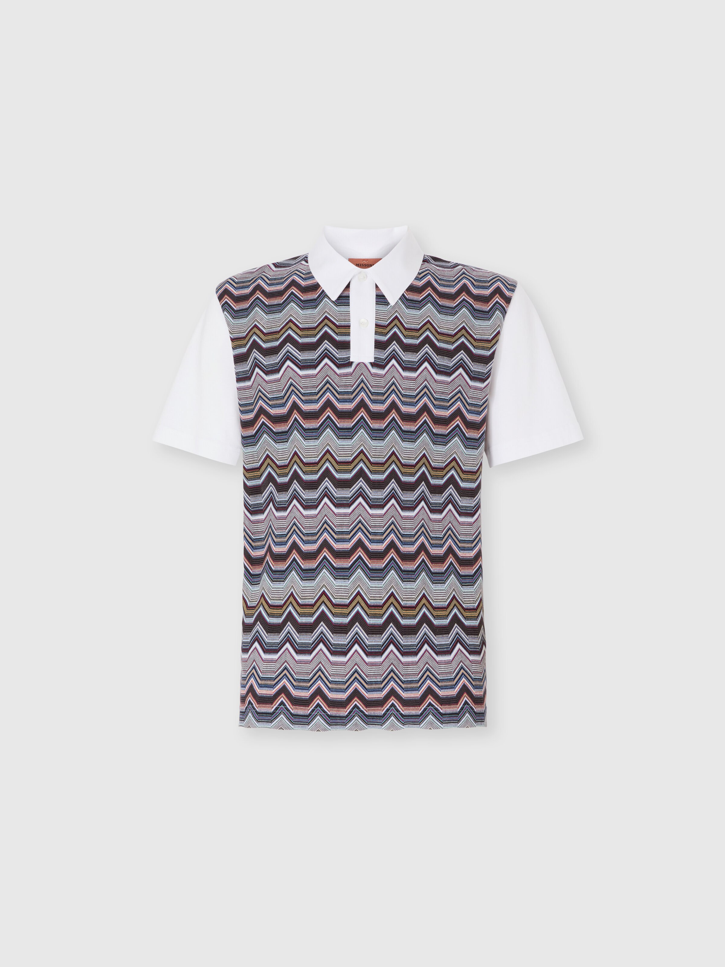 Short Sleeve Polo with Geometric Zigzag Pattern, Multicoloured  - 0