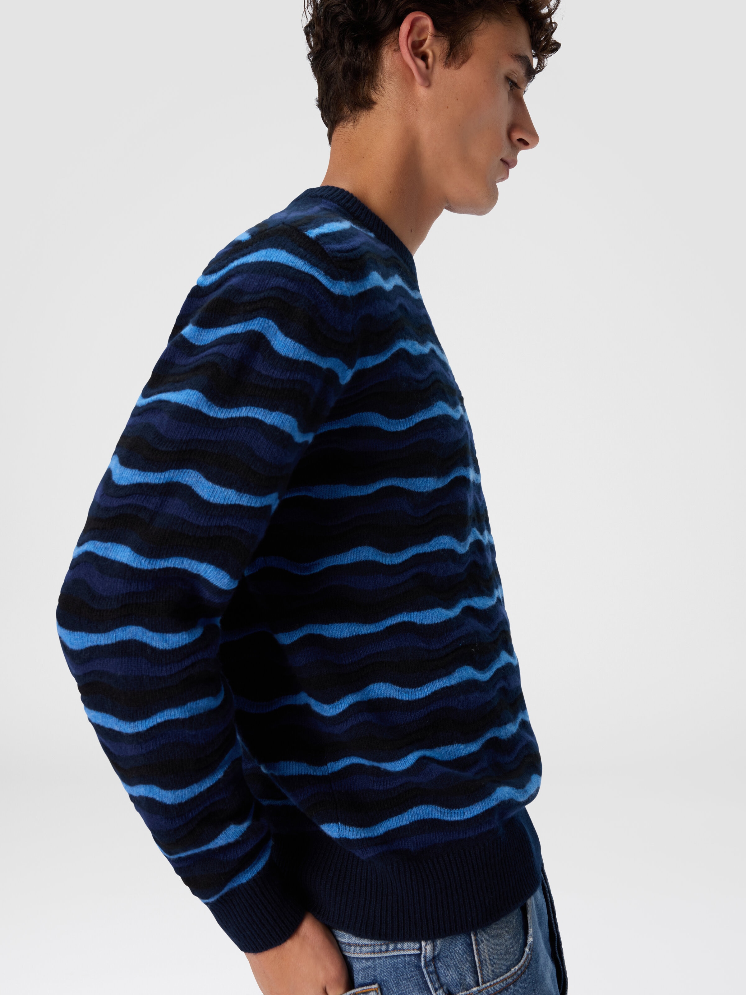 Short Sleeve Polo with Geometric Zigzag Pattern, Blue - 3