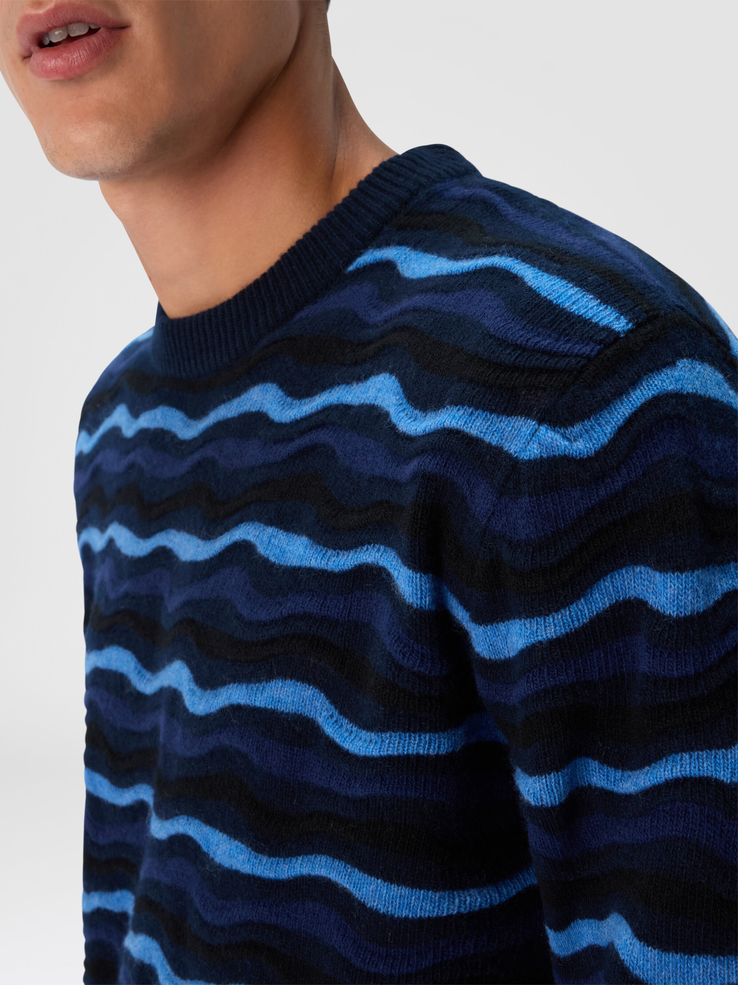 Short Sleeve Polo with Geometric Zigzag Pattern, Blue - 4