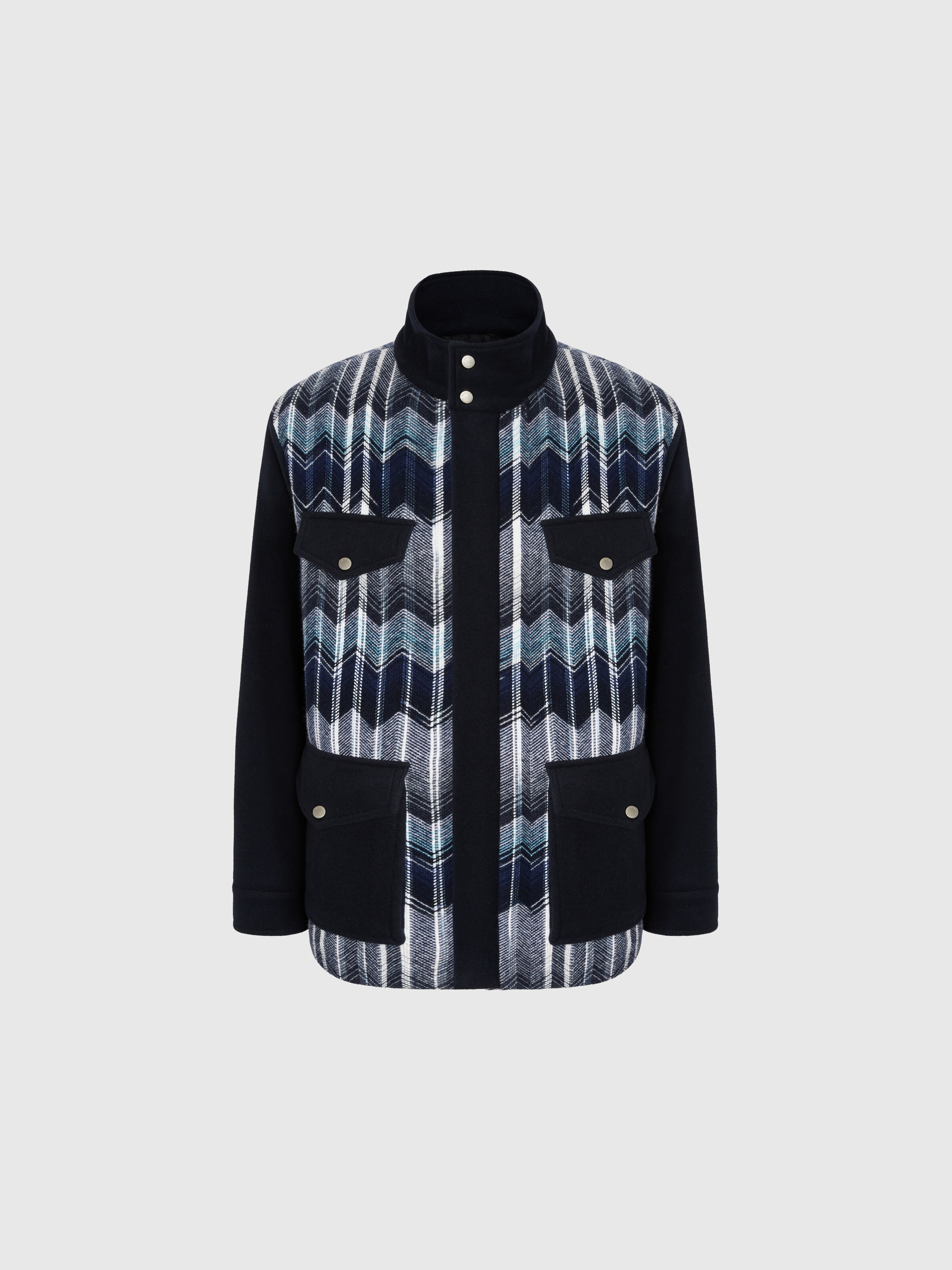 Field Jacket with Zigzag Pattern, Black & Blue - 0