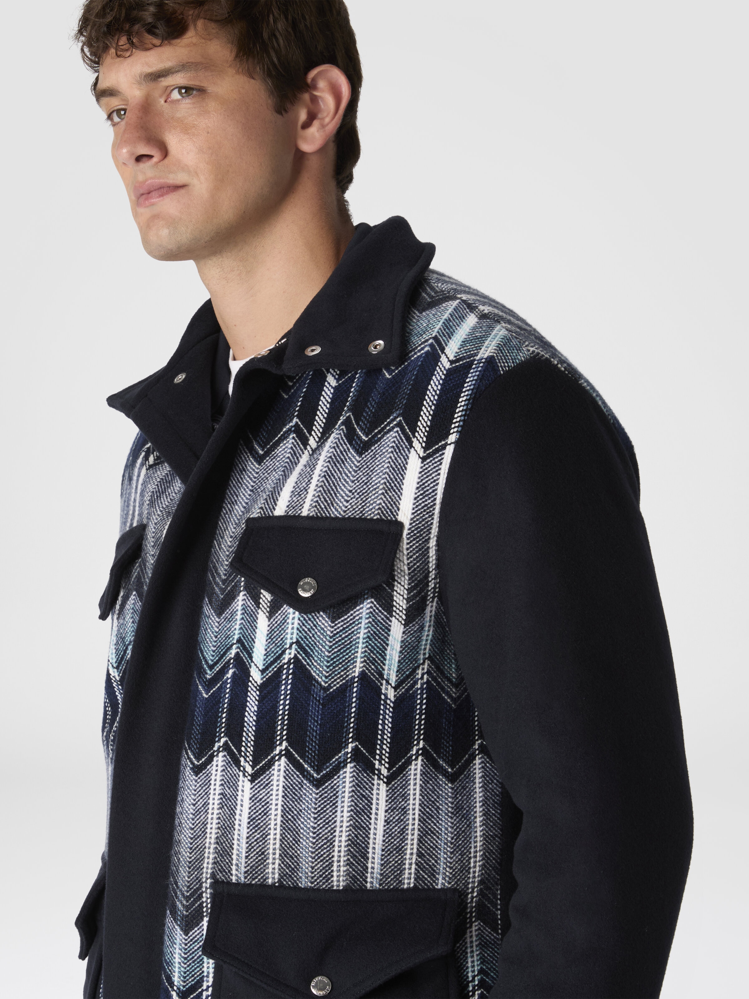 Field Jacket with Zigzag Pattern, Black & Blue - 3