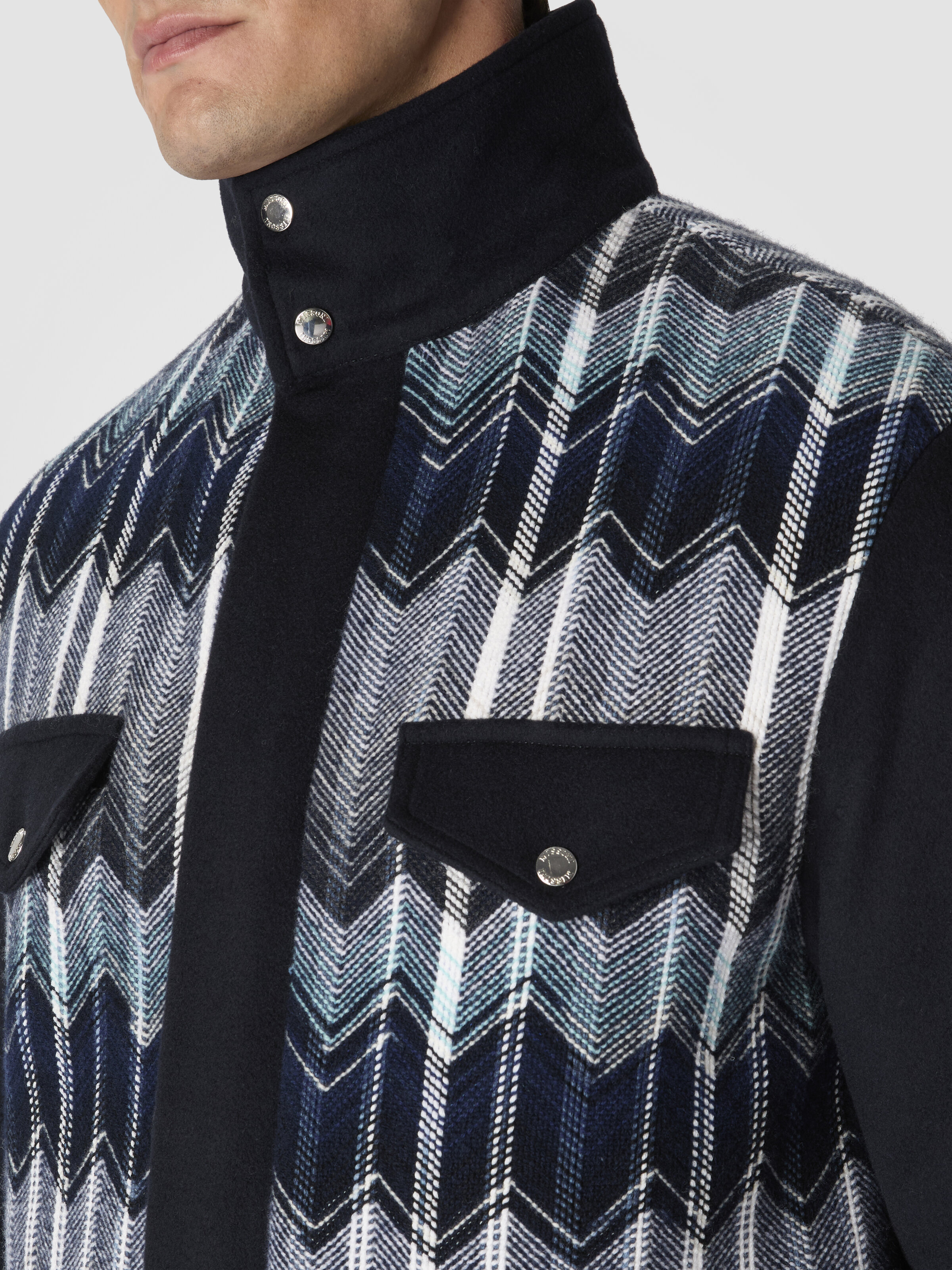 Field Jacket with Zigzag Pattern, Black & Blue - 4