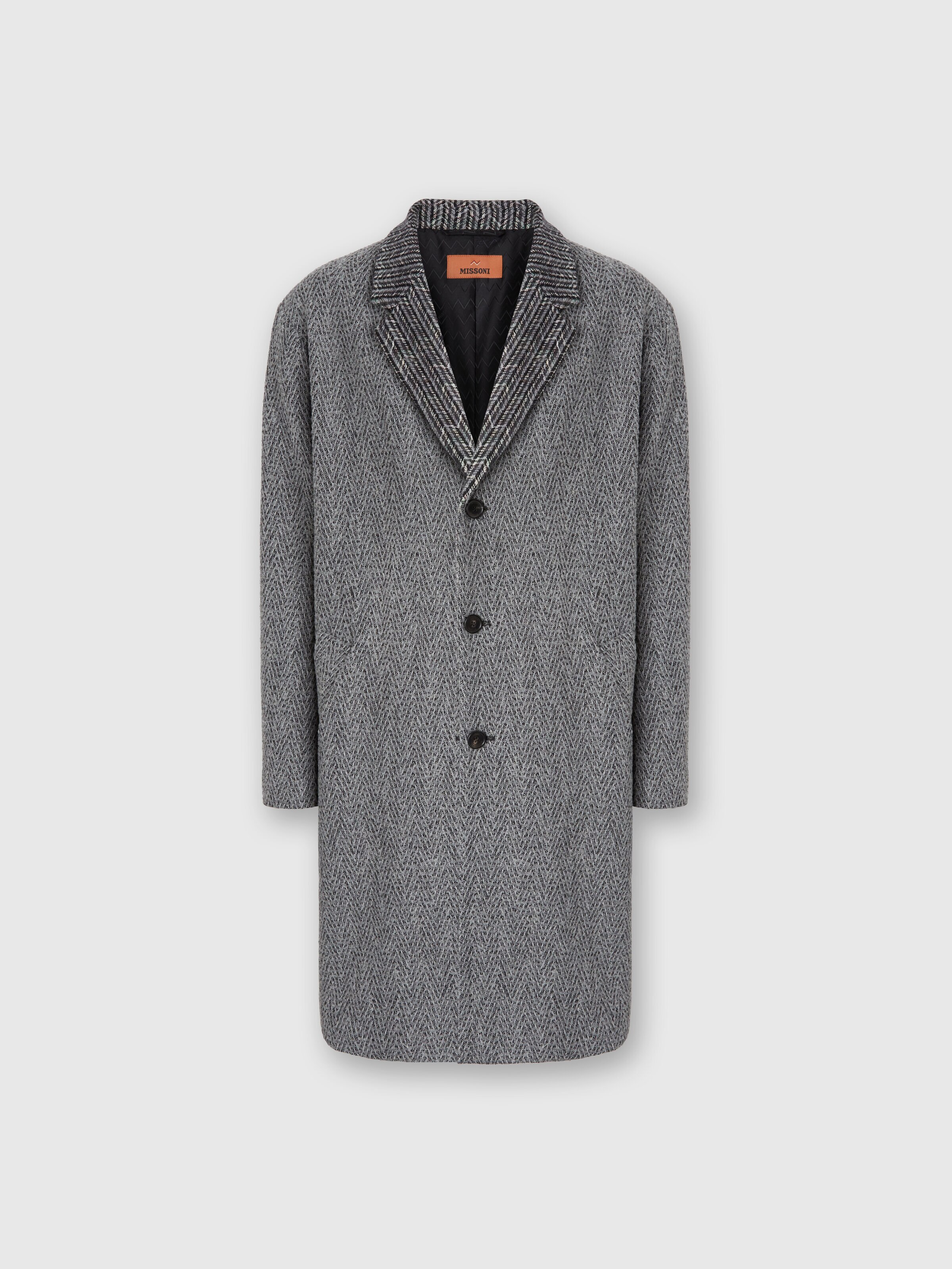 Wool Cloth Coat with Chevron Pattern, Grey - 0